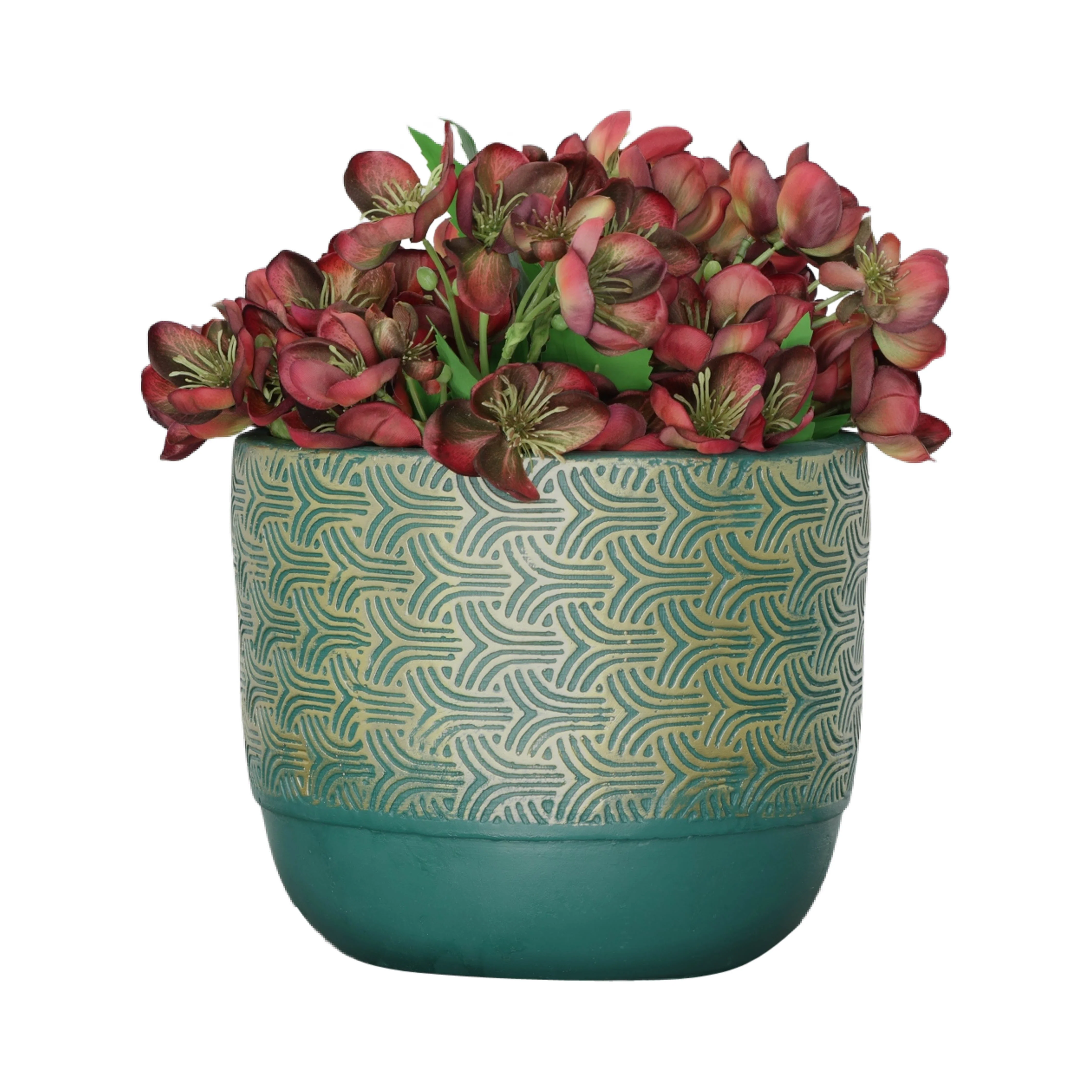 Resin, S/2 10/13"D Swirl Planters, Green/Gold - Image 3