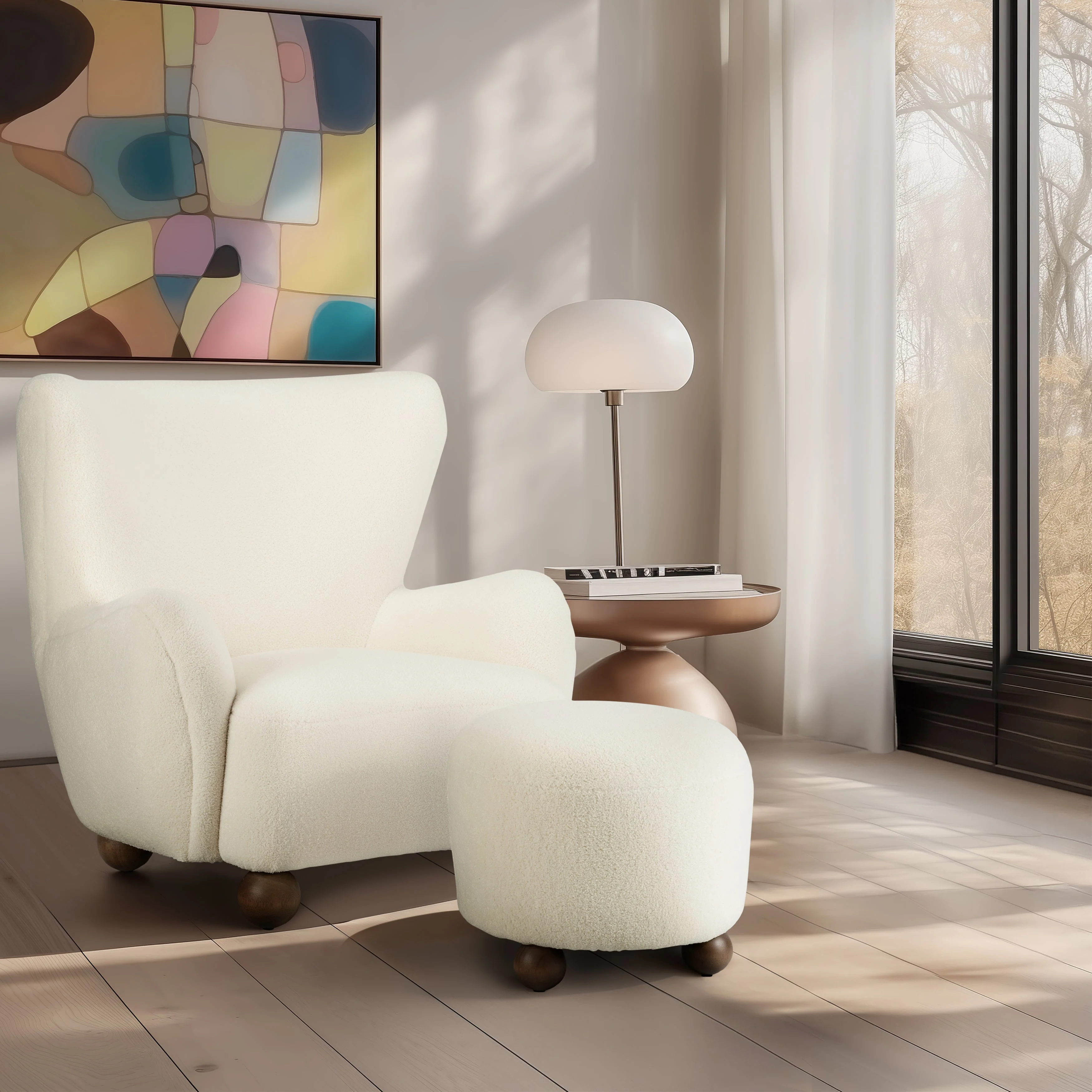Round Ottoman W/ Ball Feet, Beige - Image 20