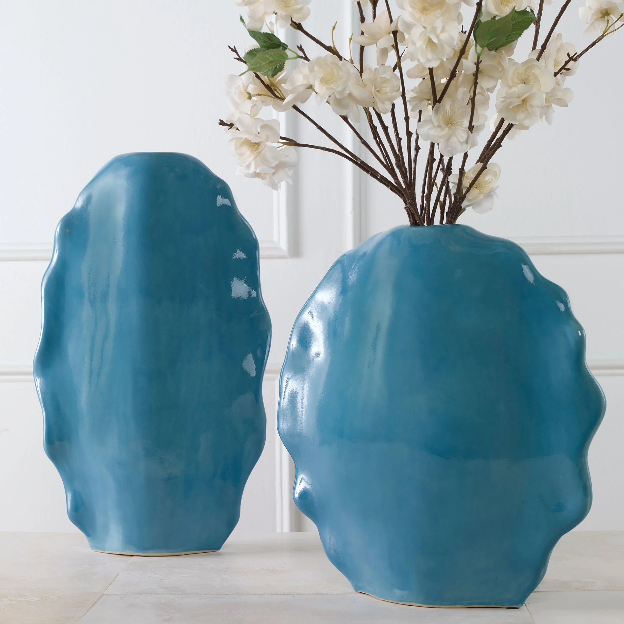 Ruffled Feathers Vases, Blue, S/2 - Image 6