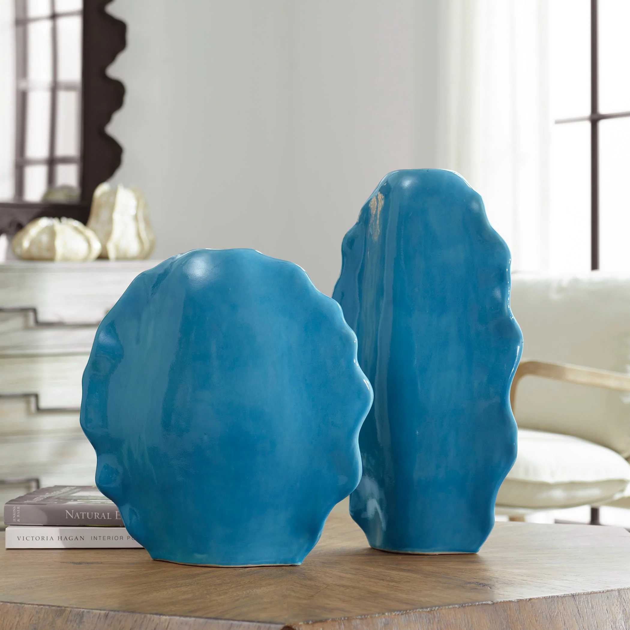 Ruffled Feathers Vases, Blue, S/2 - Image 8