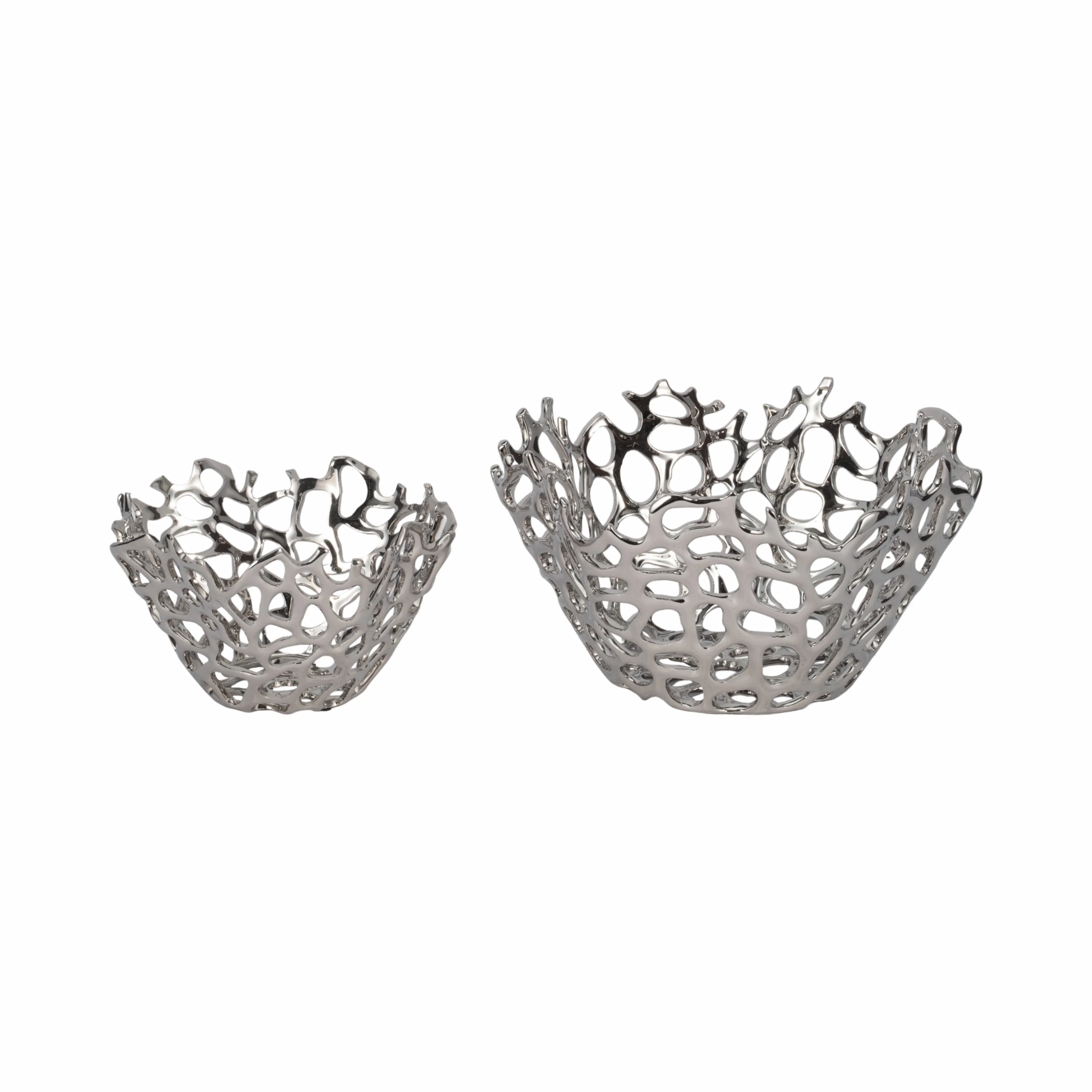 S/2 10/13" Steffi Silver Ceramic Bowls - Image 2
