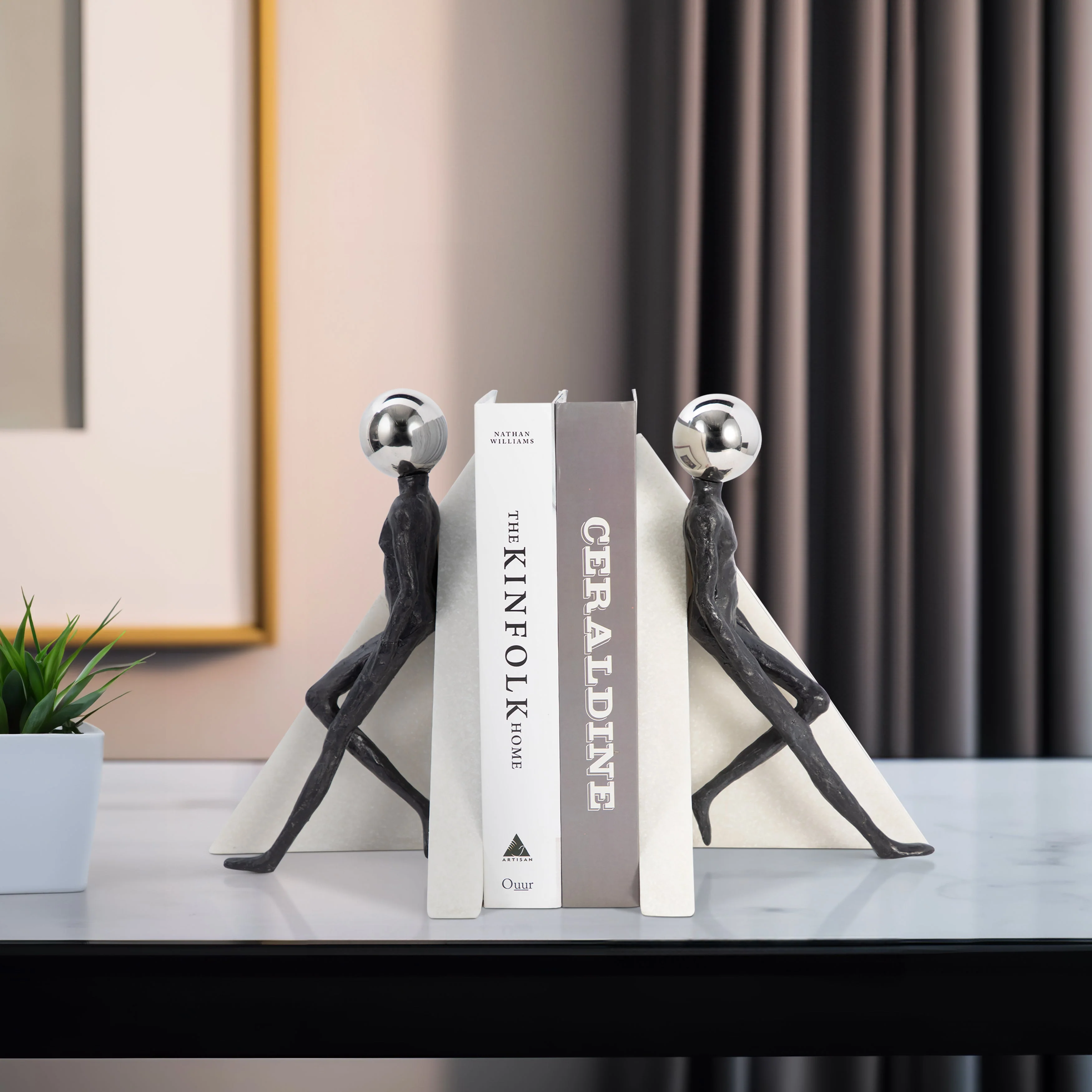 S/2 11" Crestone Figure Bookends With Steel Sphere - Image 7