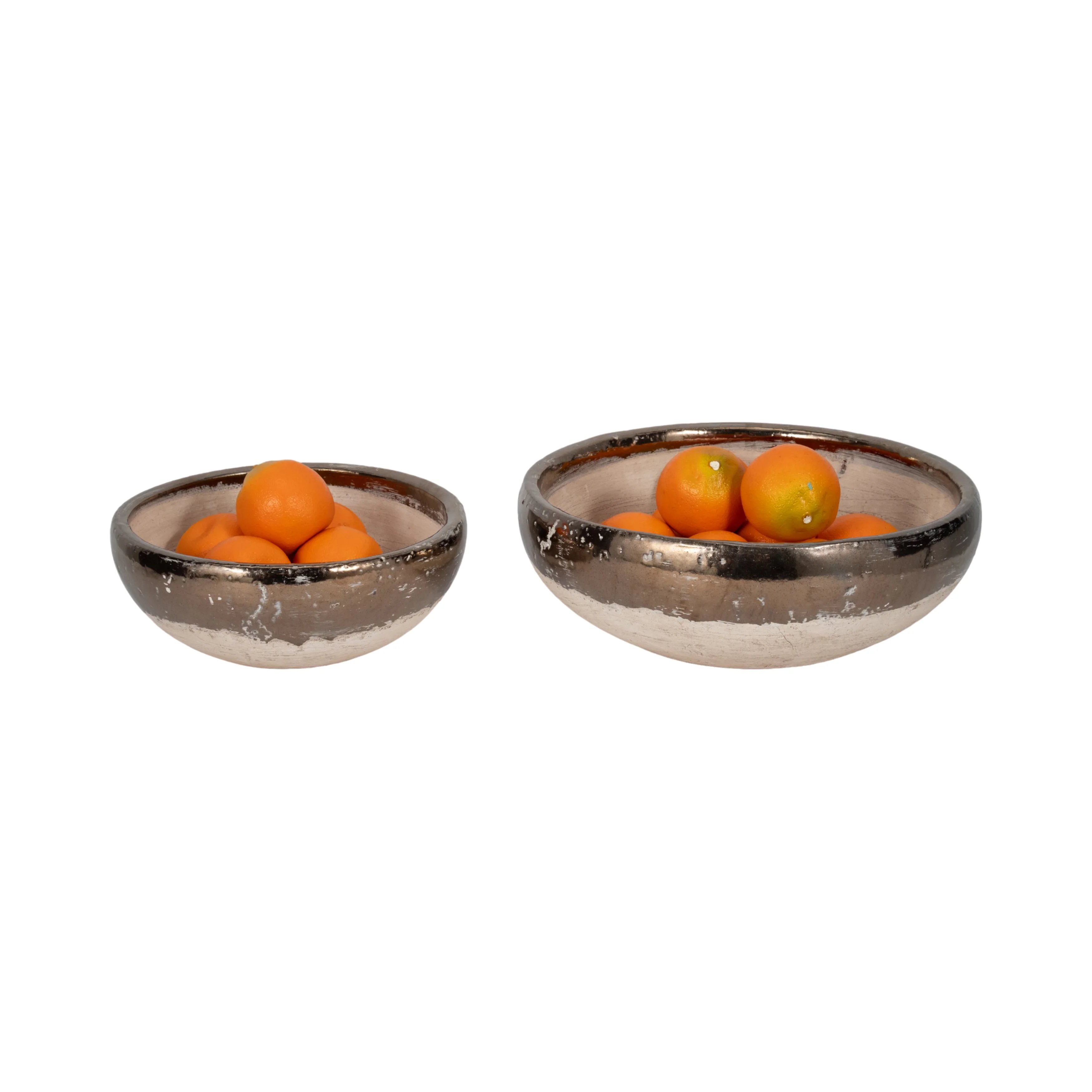 S/2 12/15" Gold Rim Terracotta Bowls, Grey - Image 2