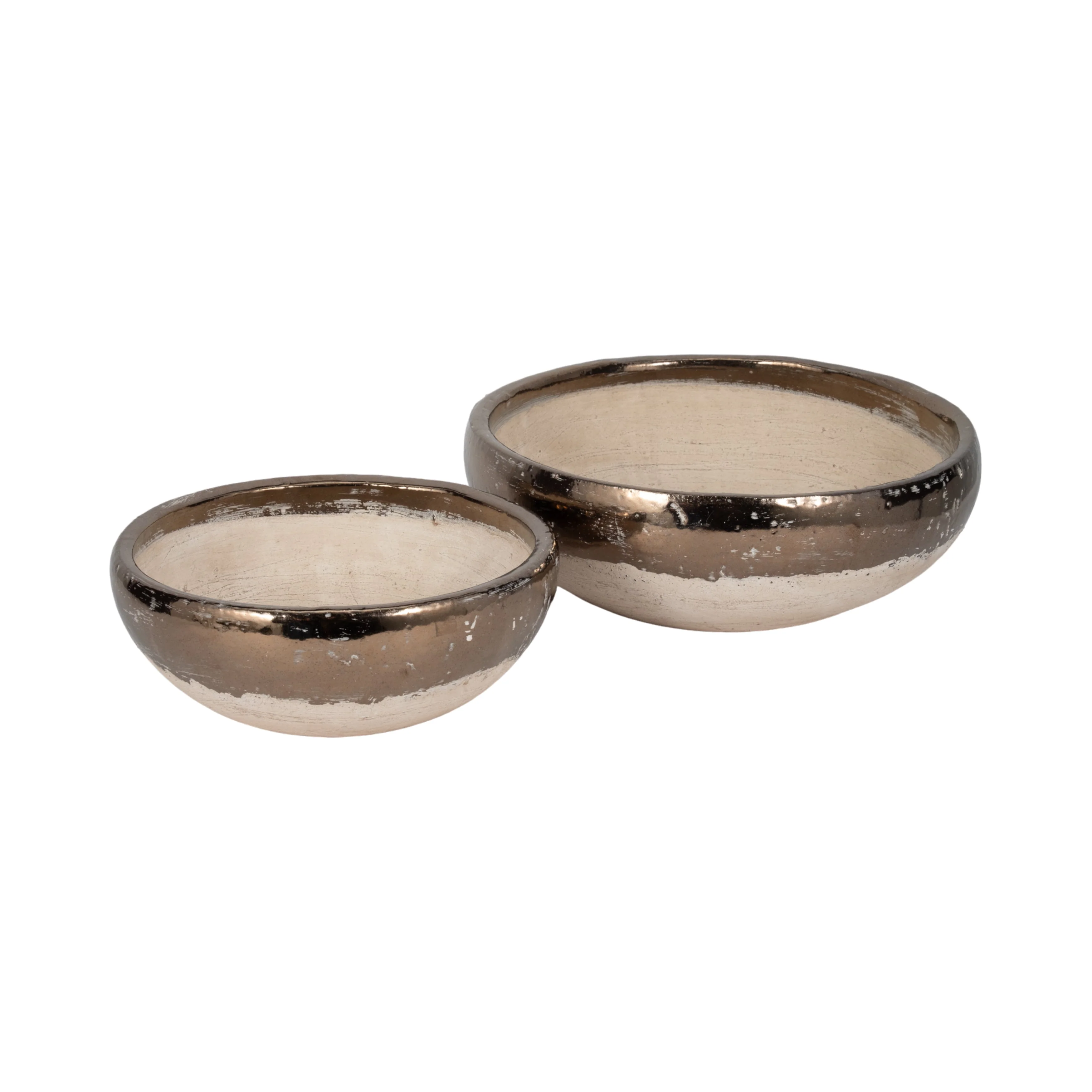 S/2 12/15" Gold Rim Terracotta Bowls, Grey - Image 4