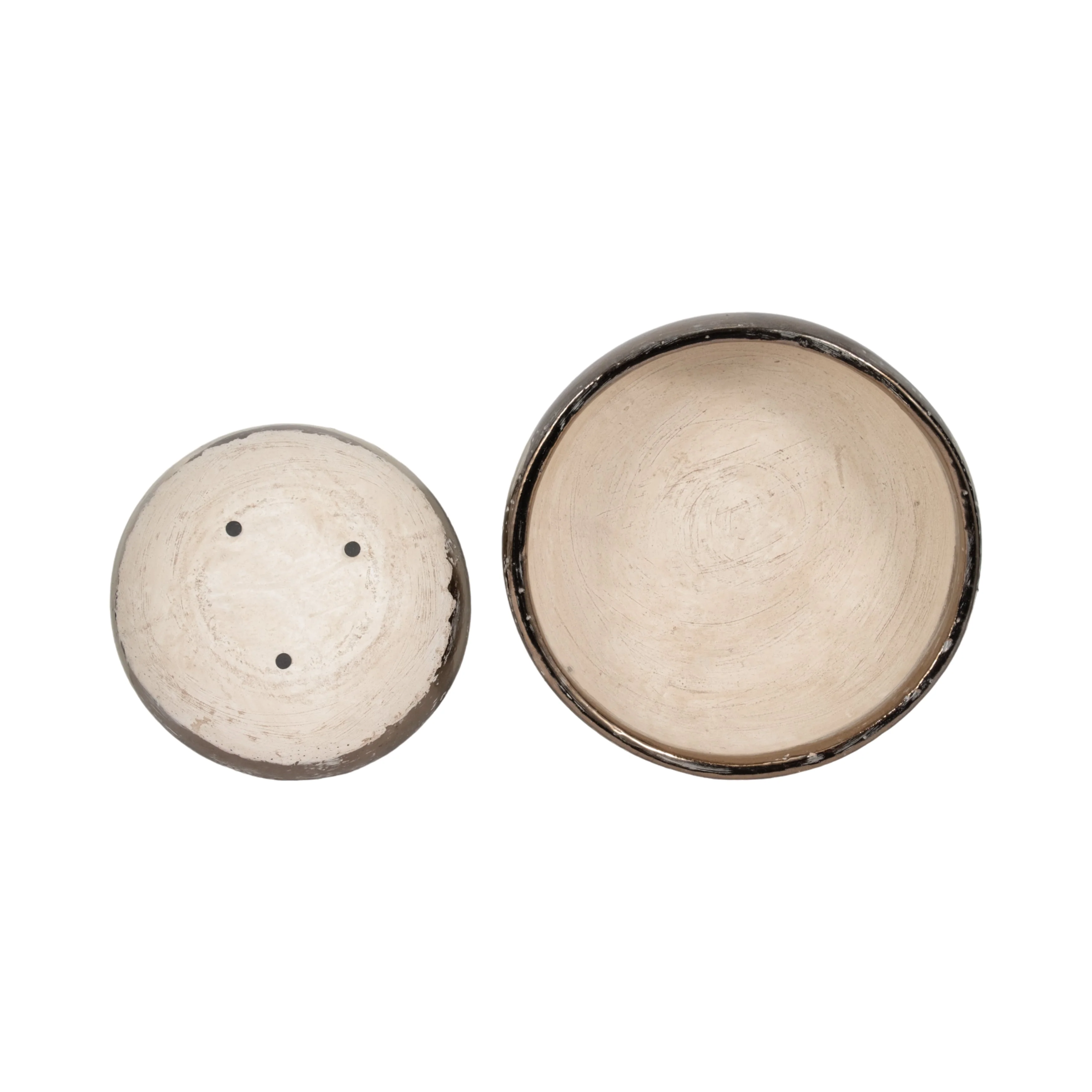 S/2 12/15" Gold Rim Terracotta Bowls, Grey - Image 6