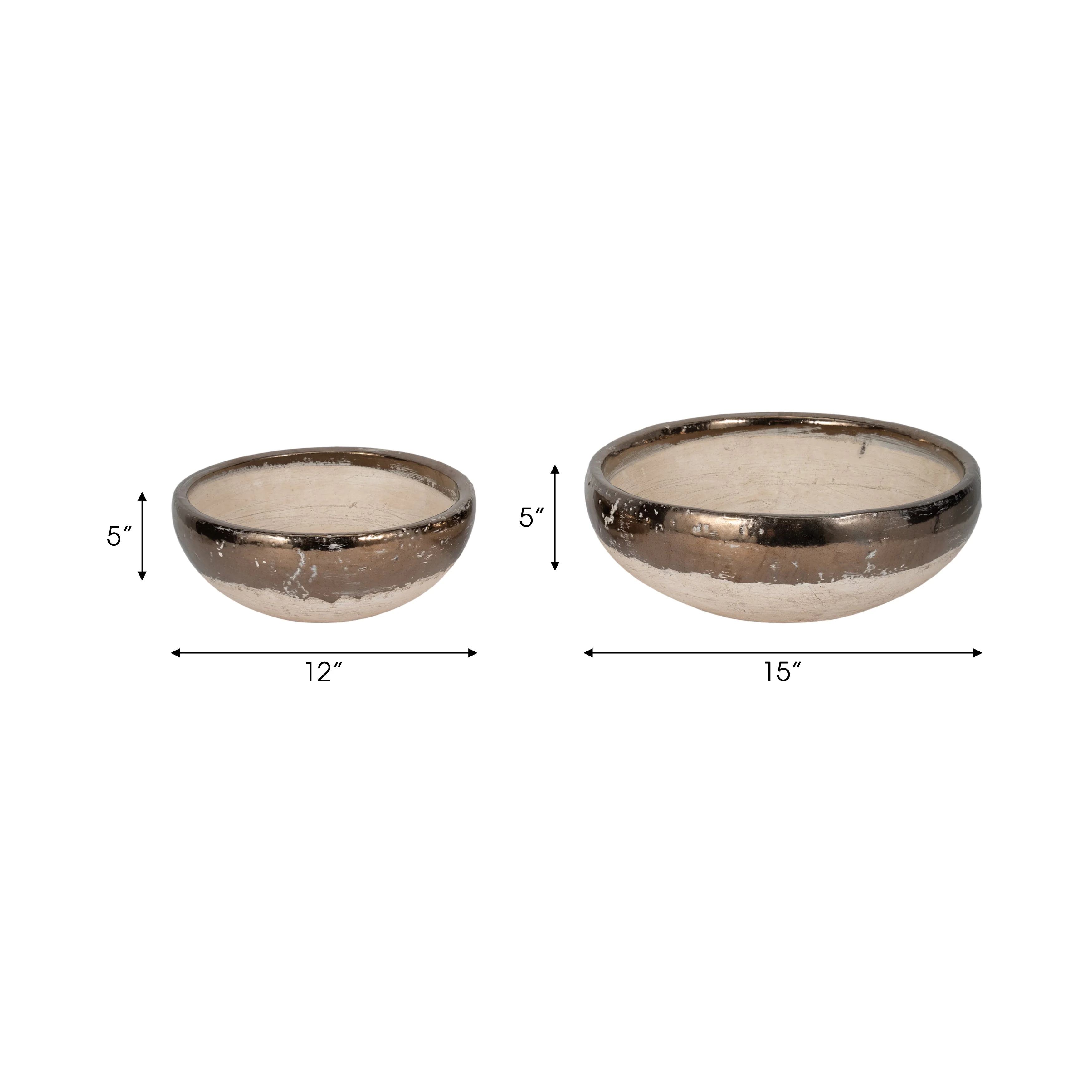 S/2 12/15" Gold Rim Terracotta Bowls, Grey - Image 7