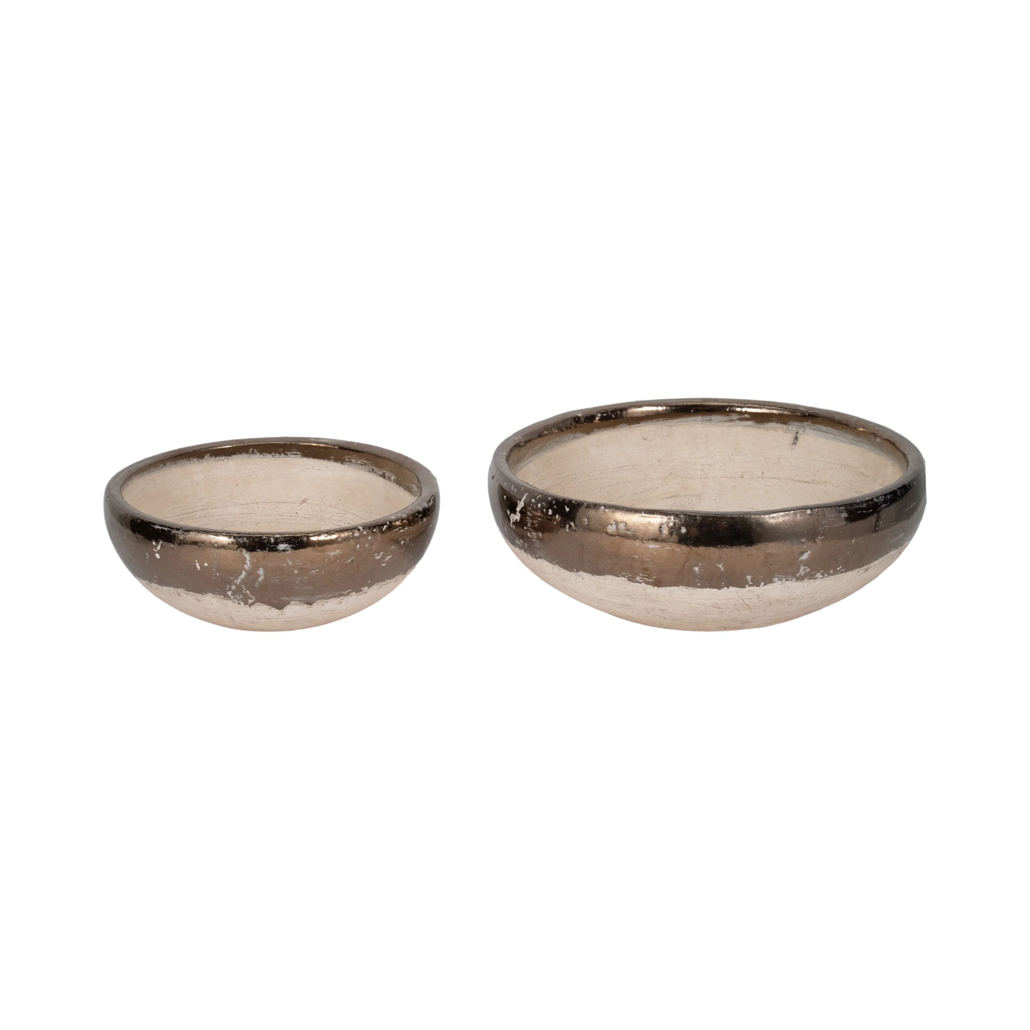 S/2 12/15" Gold Rim Terracotta Bowls, Grey - Image 9