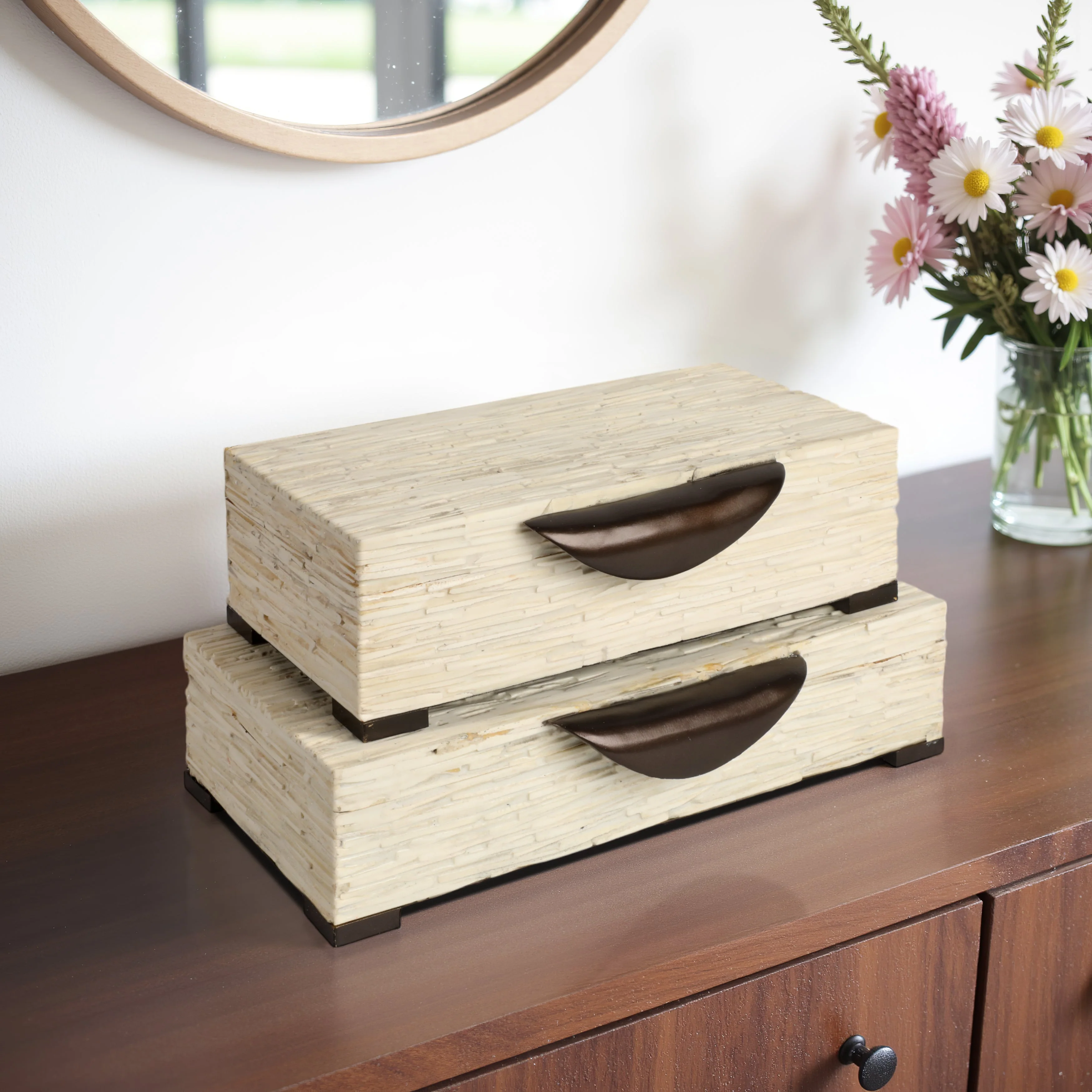S/2 14/16" Hadwin Resin Cream Boxes - Image 11
