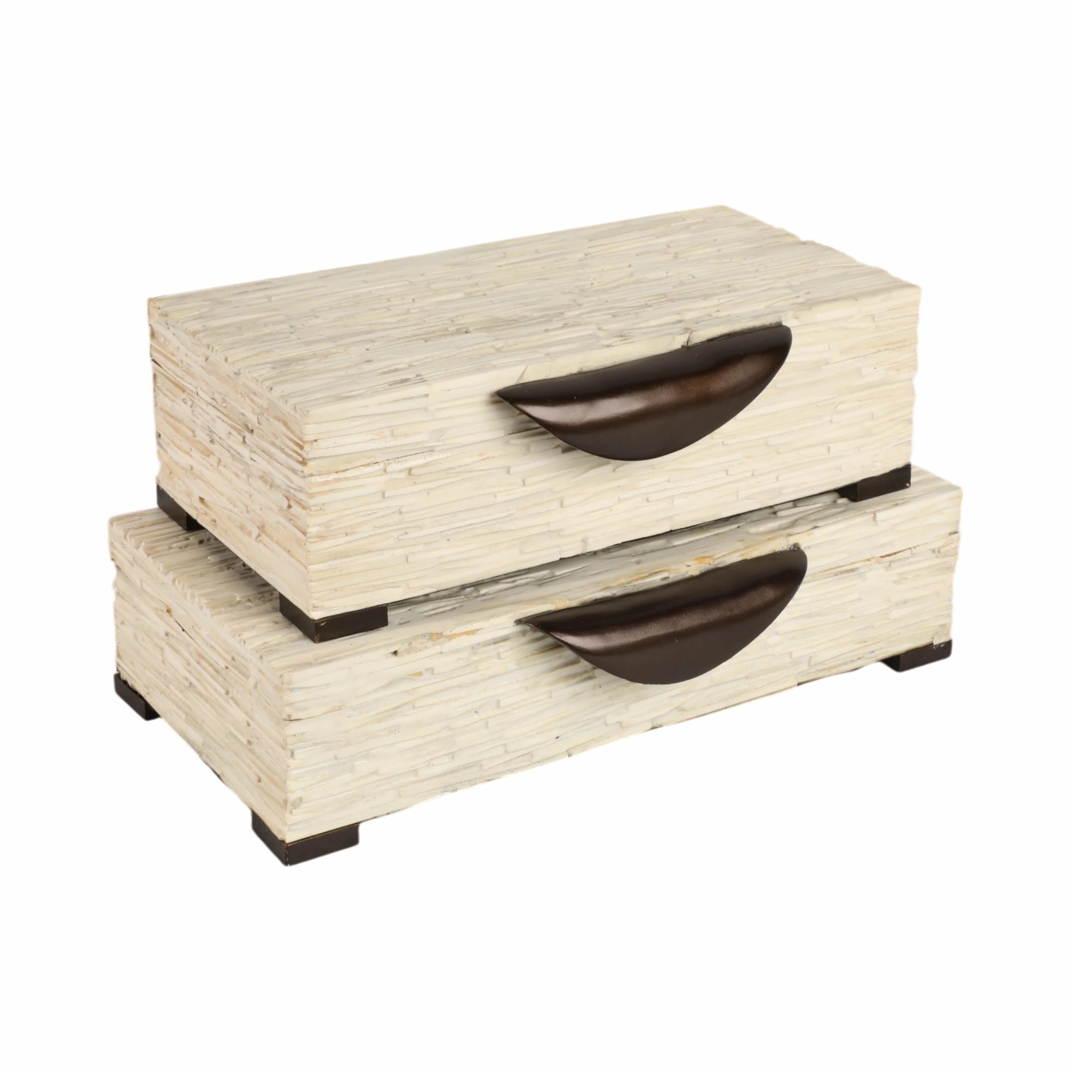 S/2 14/16" Hadwin Resin Cream Boxes - Image 3