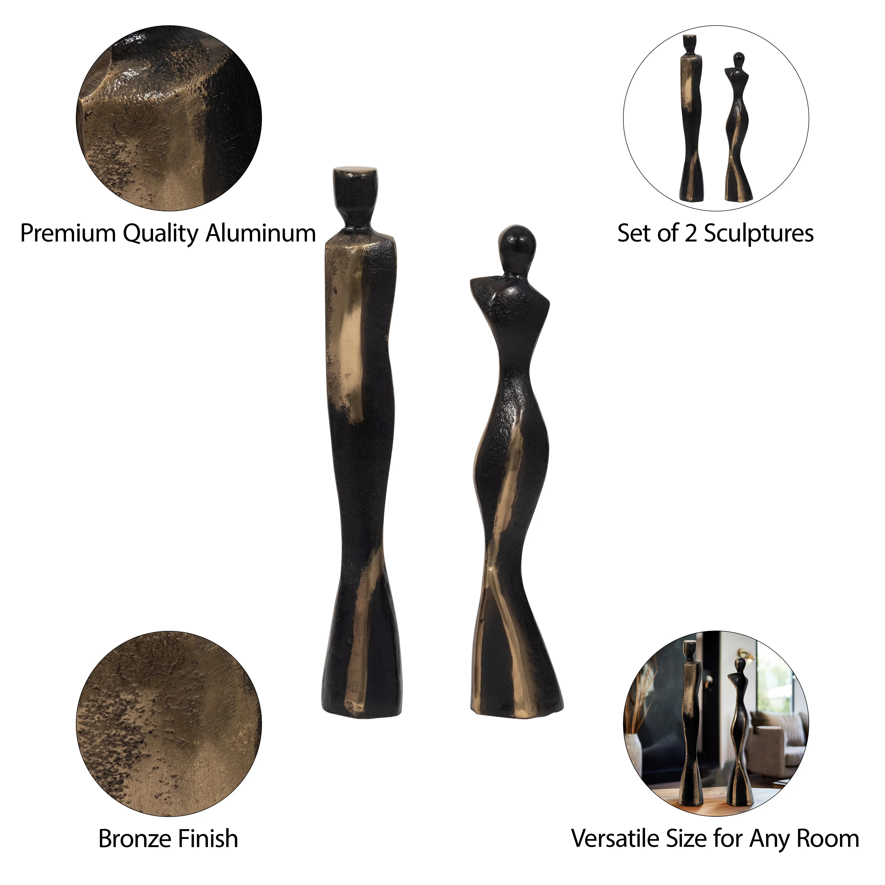 S/2 14/16" Torren Couple Statuary, Bronze - Image 10