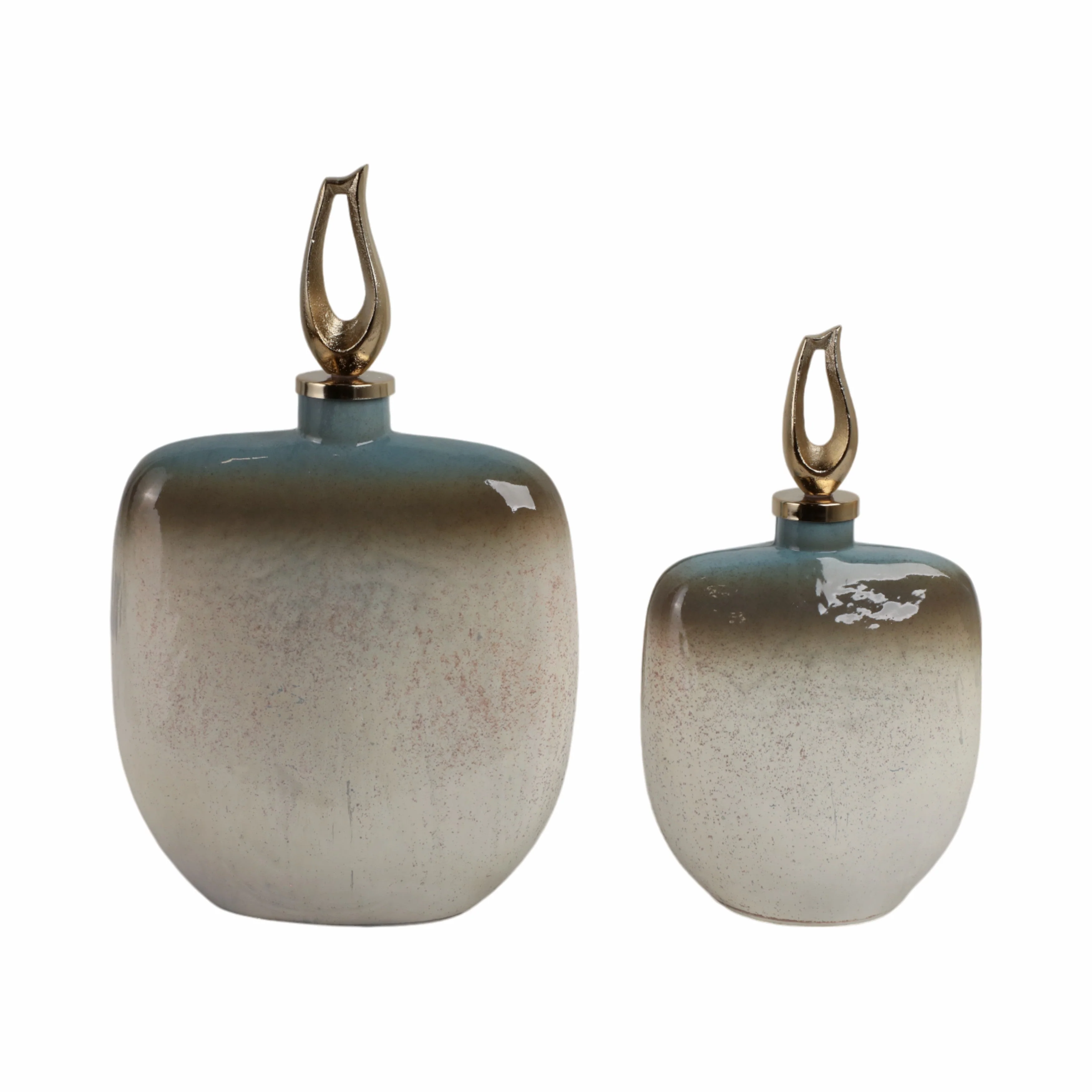 S/2 15/18" Ashford Glass Bottles With Metal Topper - Image 3