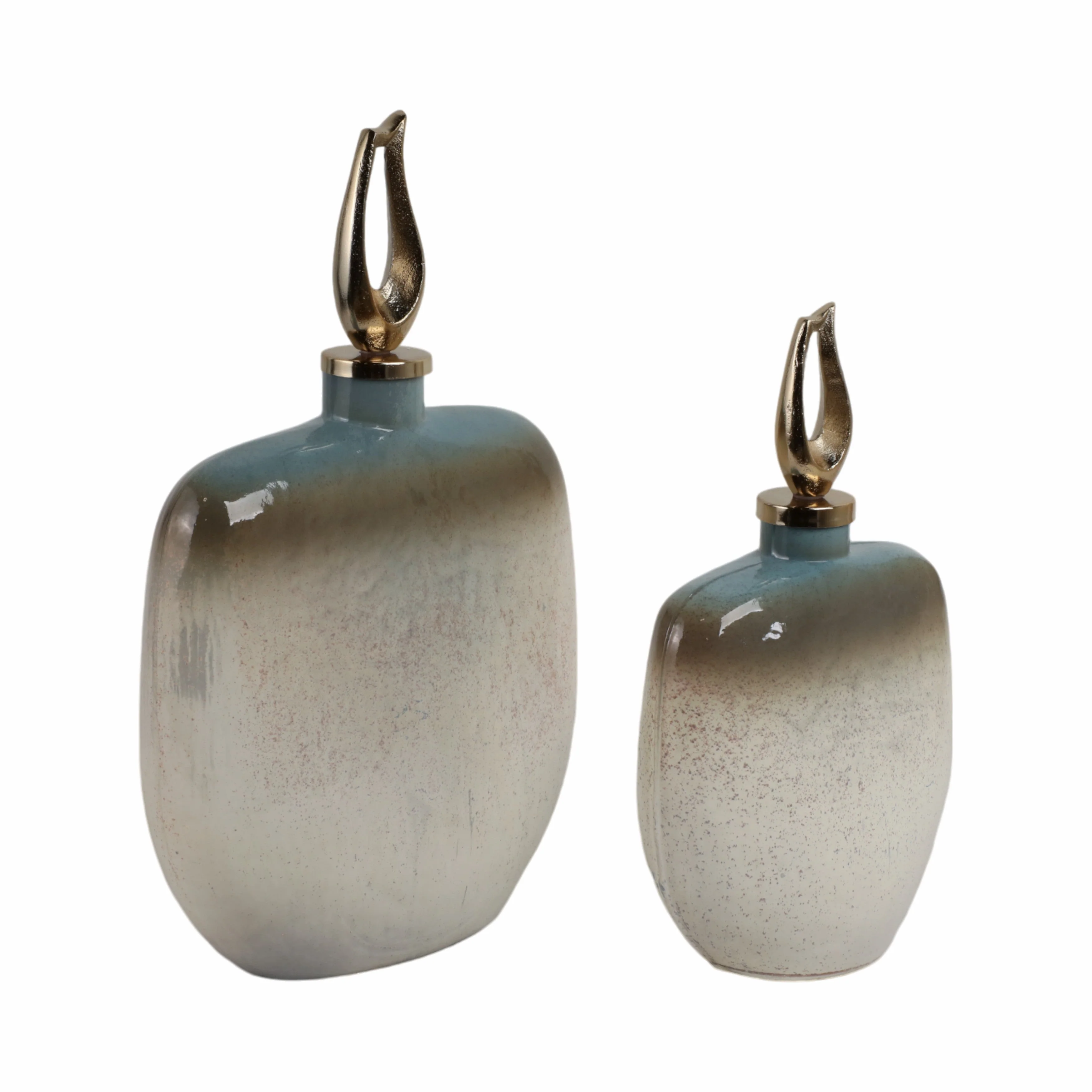 S/2 15/18" Ashford Glass Bottles With Metal Topper - Image 4