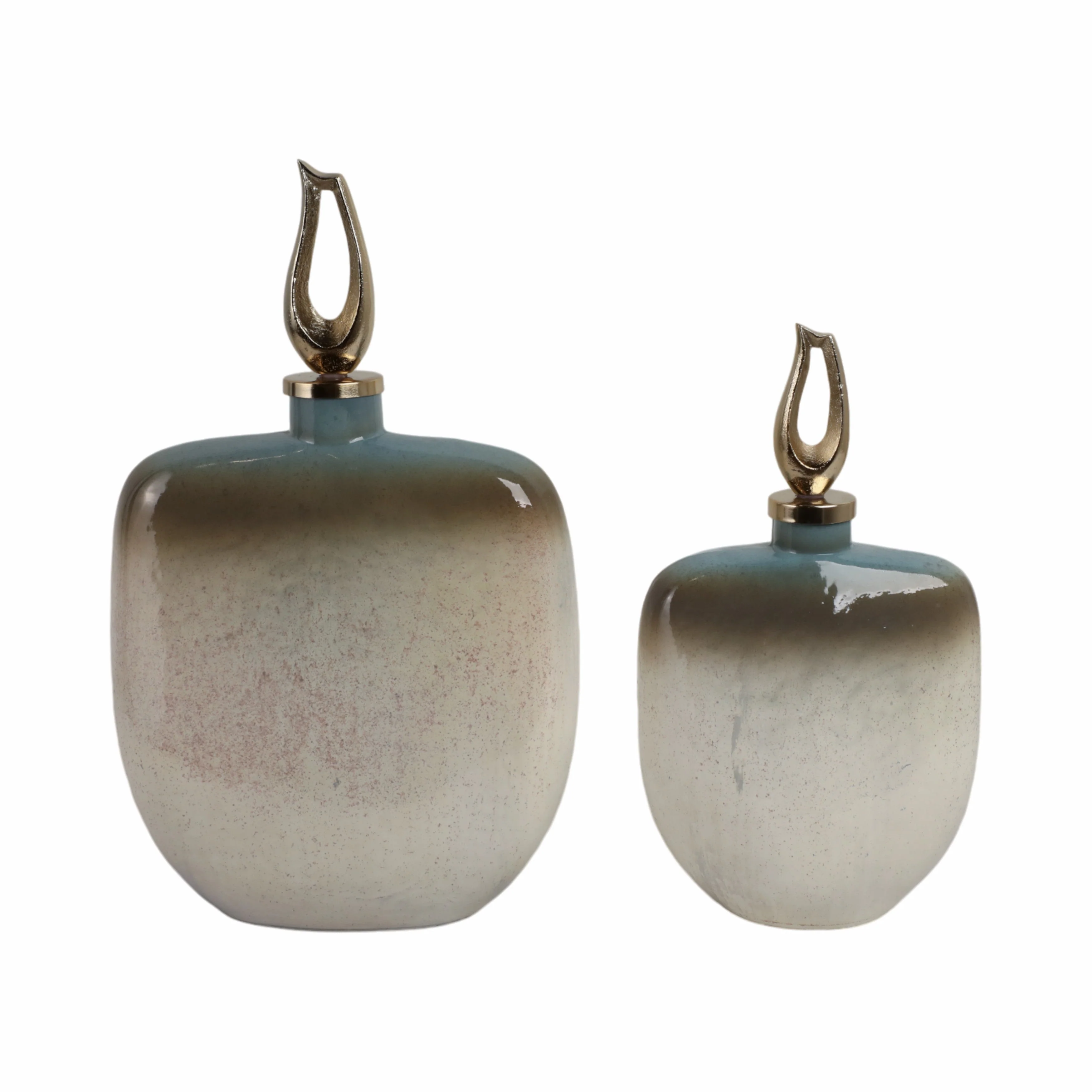 S/2 15/18" Ashford Glass Bottles With Metal Topper - Image 6