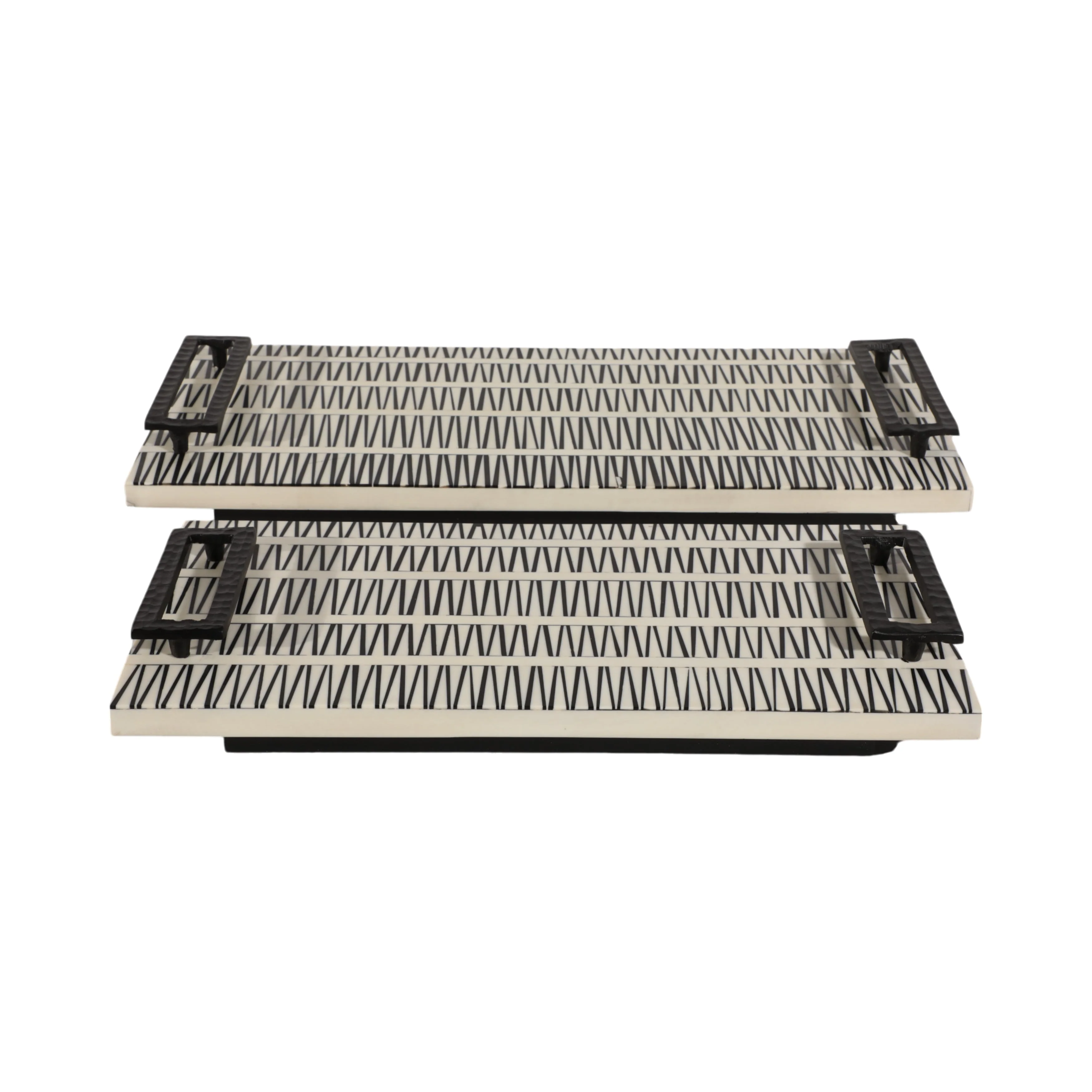 S/2 18/22" Gobiel Black & White Resin Trays - Image 2