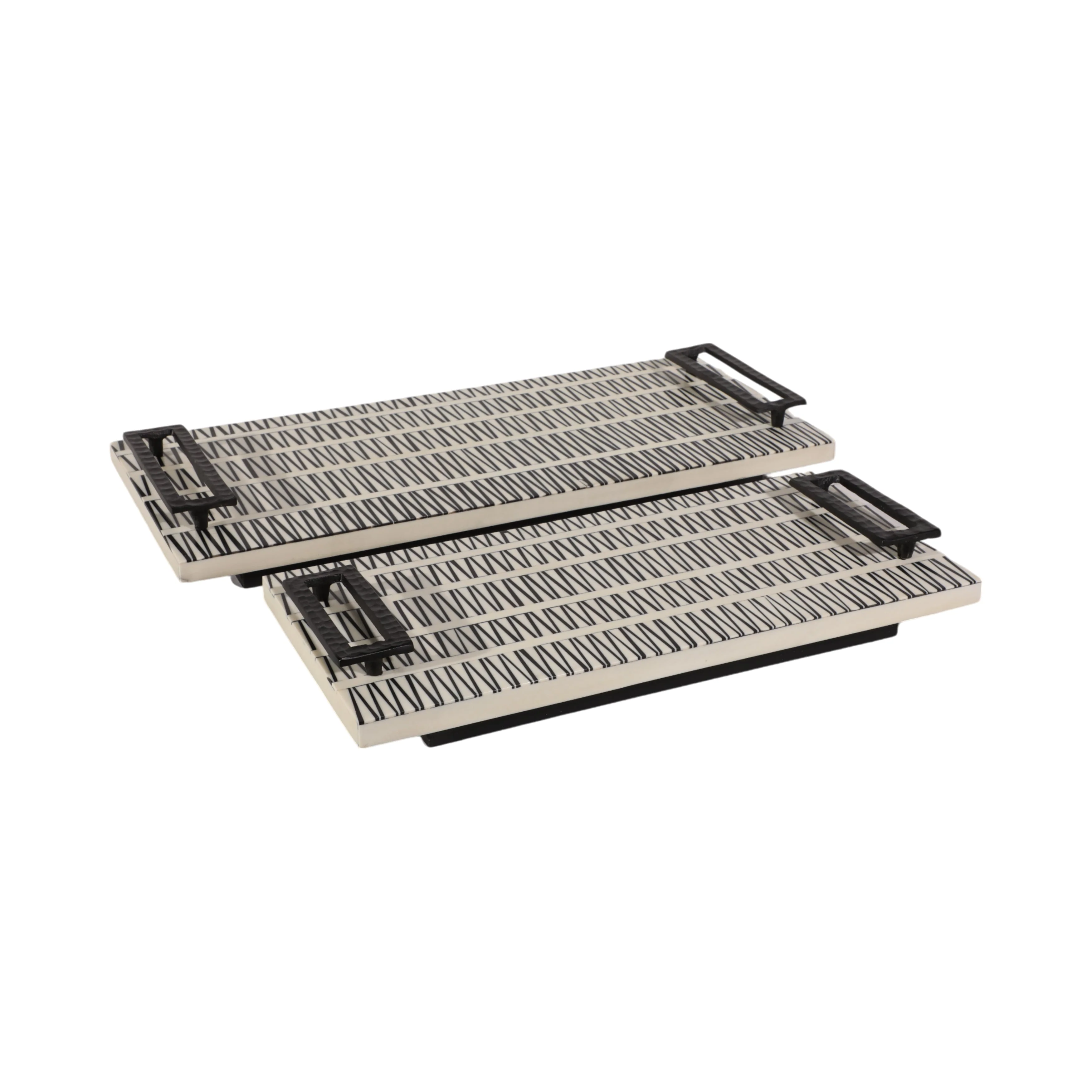 S/2 18/22" Gobiel Black & White Resin Trays - Image 3