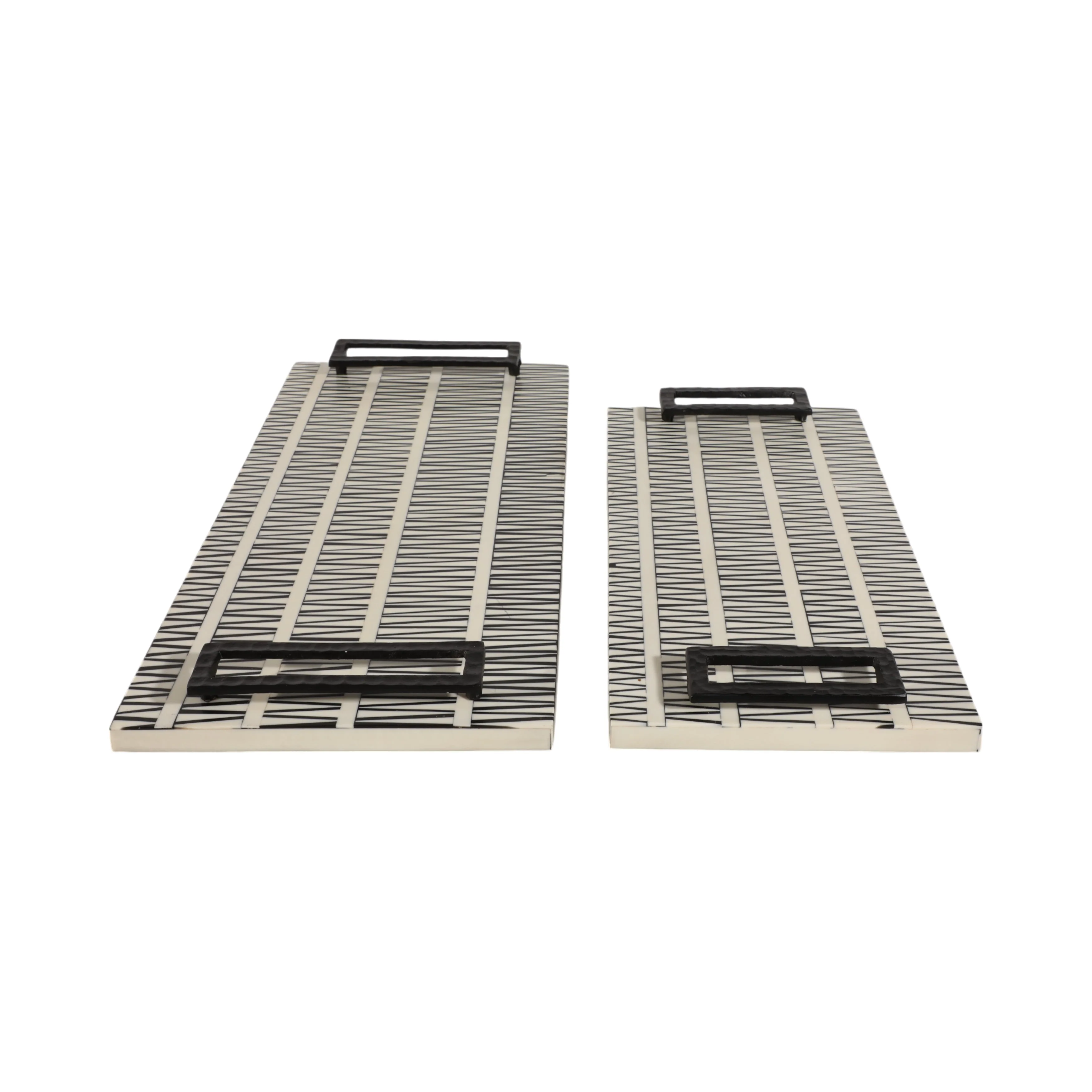 S/2 18/22" Gobiel Black & White Resin Trays - Image 4