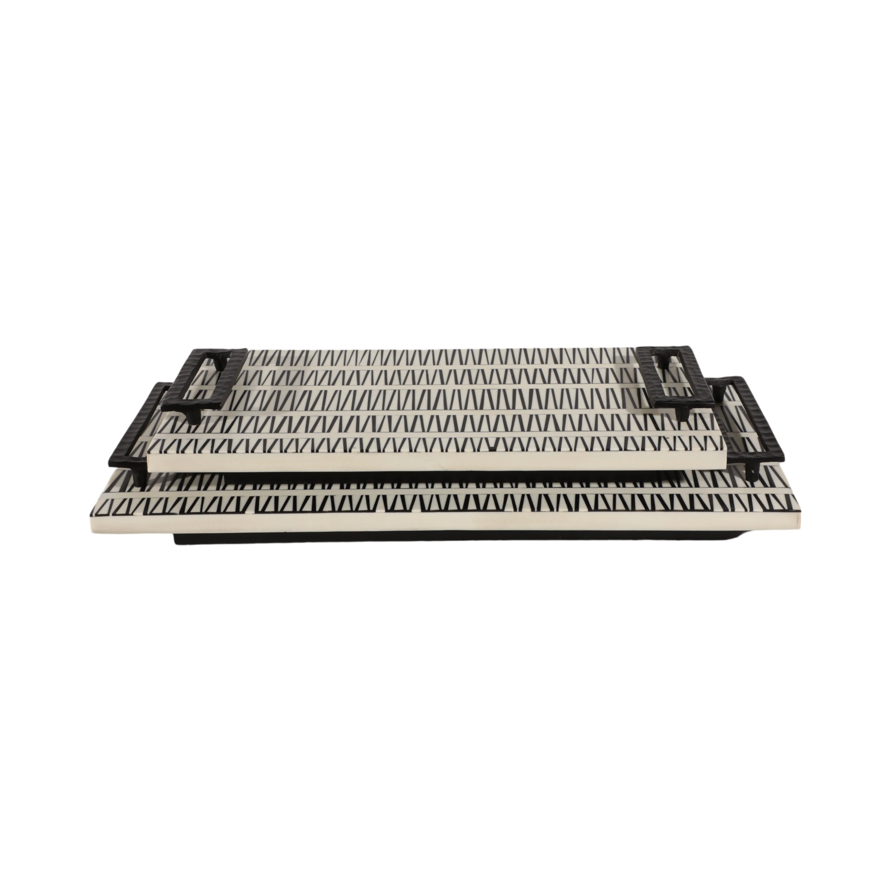 S/2 18/22" Gobiel Black & White Resin Trays - Image 5