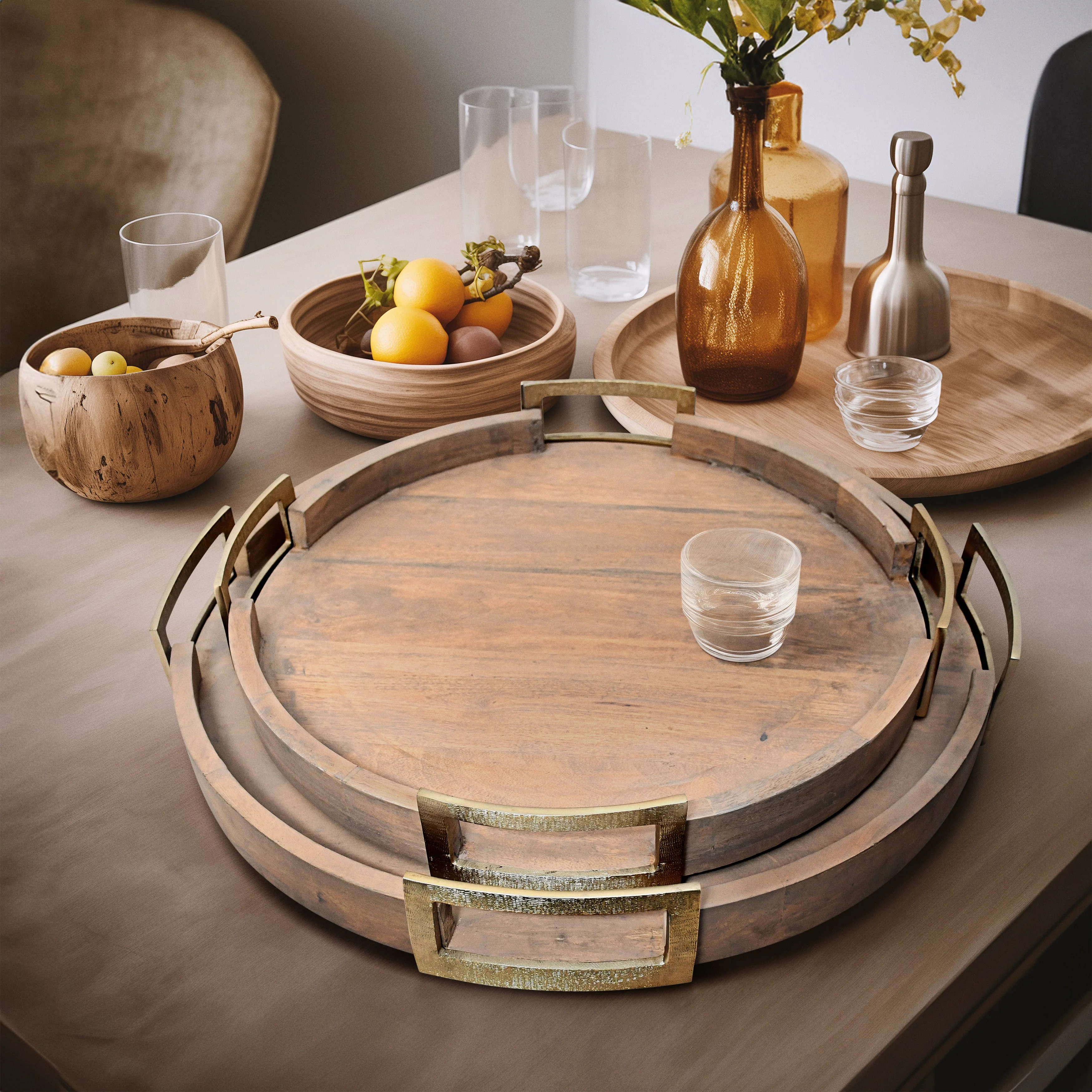 S/2 22/26" Maxwell Round Wood Trays, Natural - Image 8