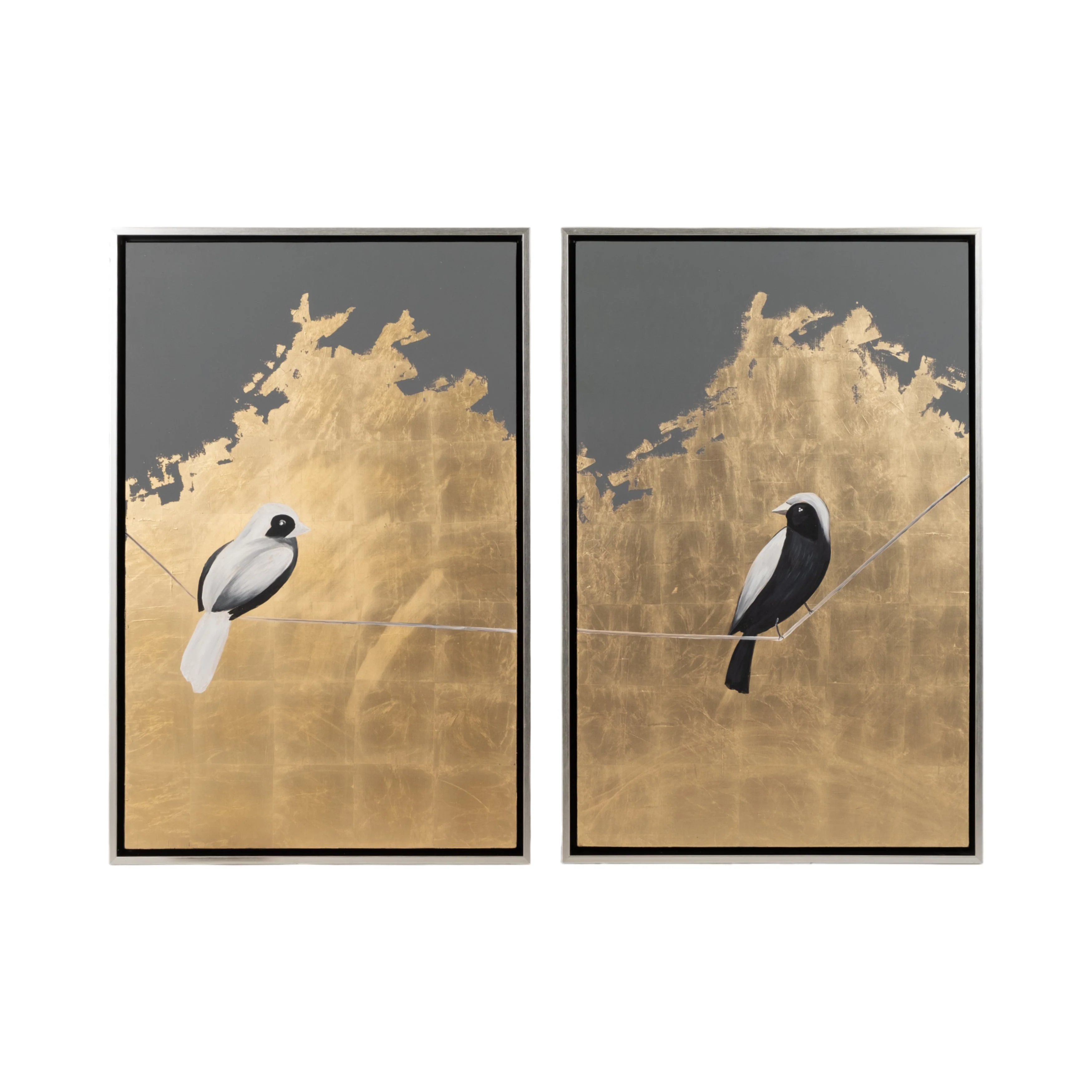 S/2 63x47 Hand Painted Birds On Wire, Gold - Image 16