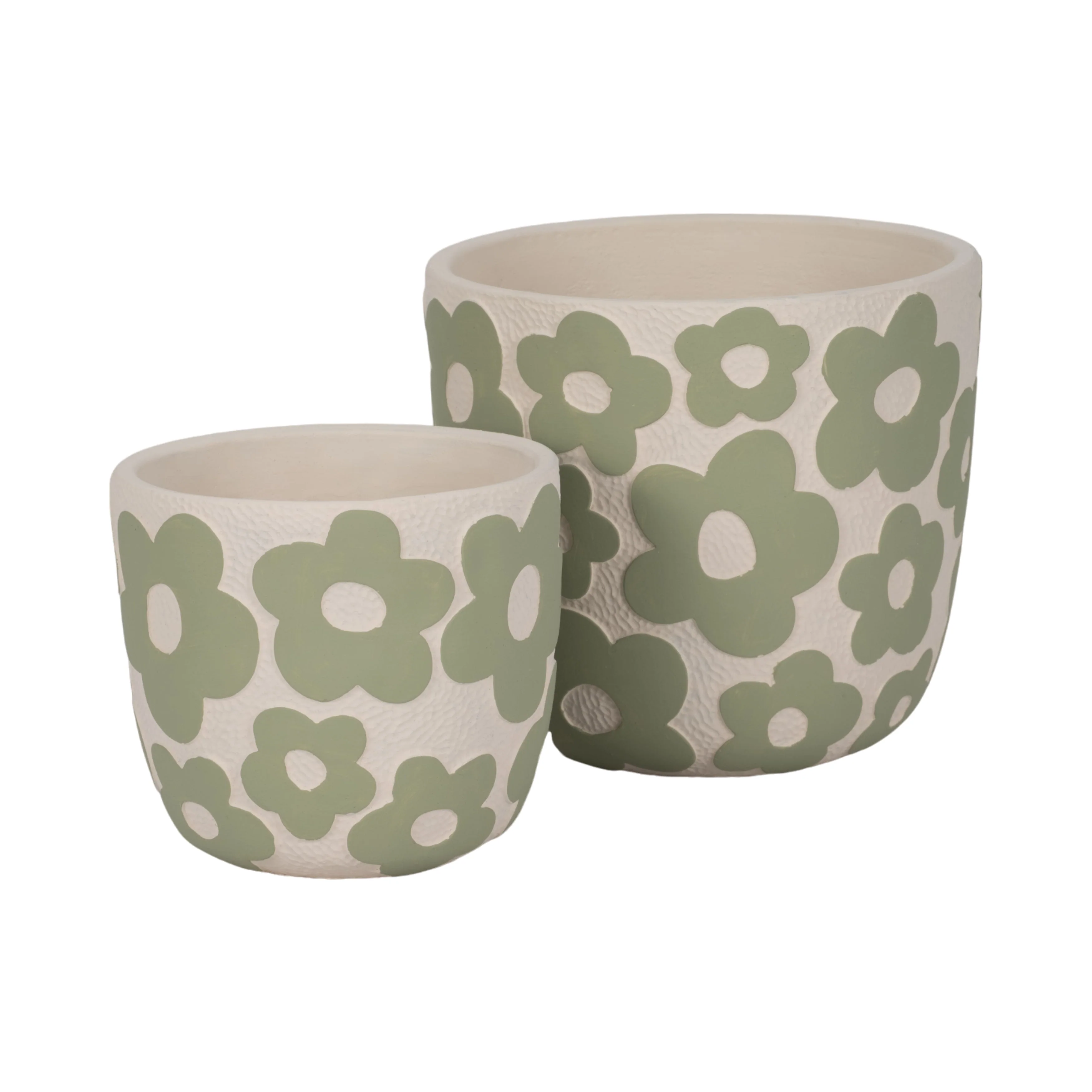 S/2 7/9" Flower Power Planters, Light Green - Image 4