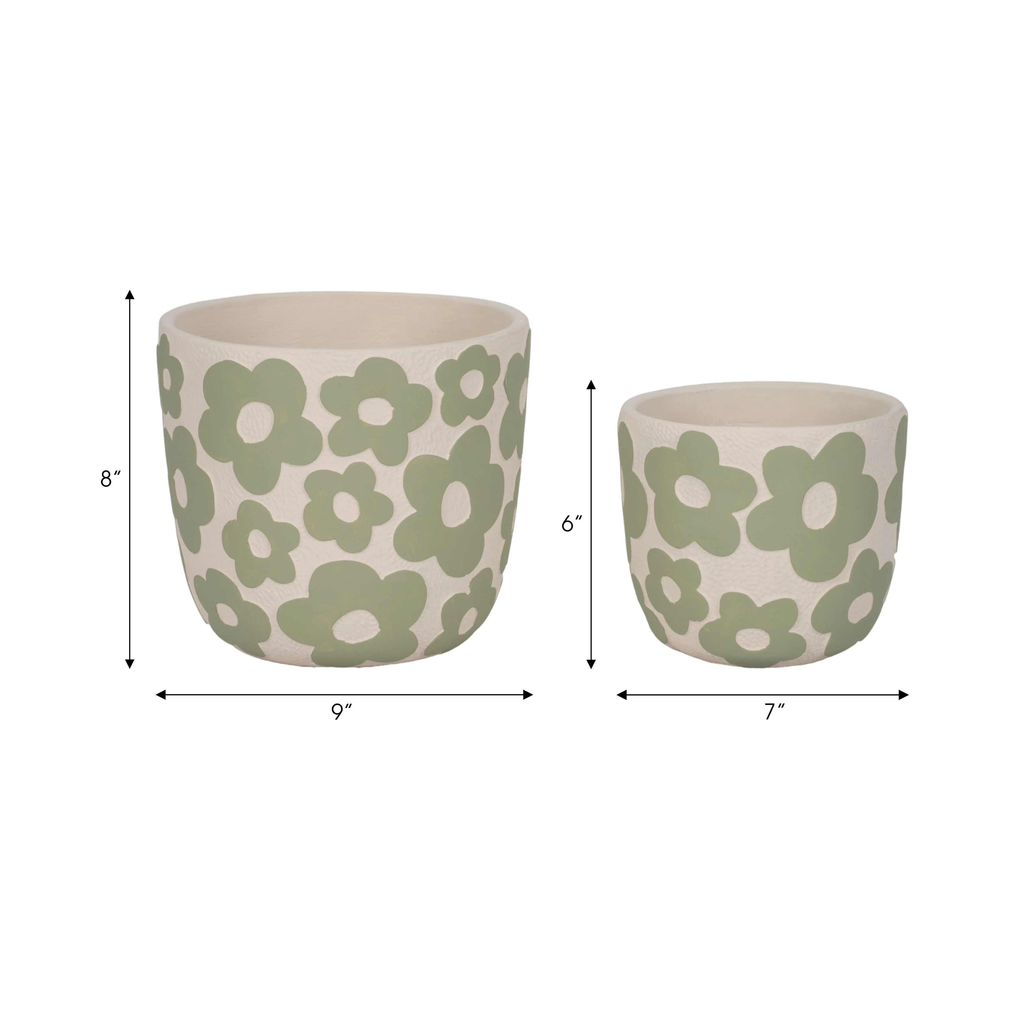 S/2 7/9" Flower Power Planters, Light Green - Image 7