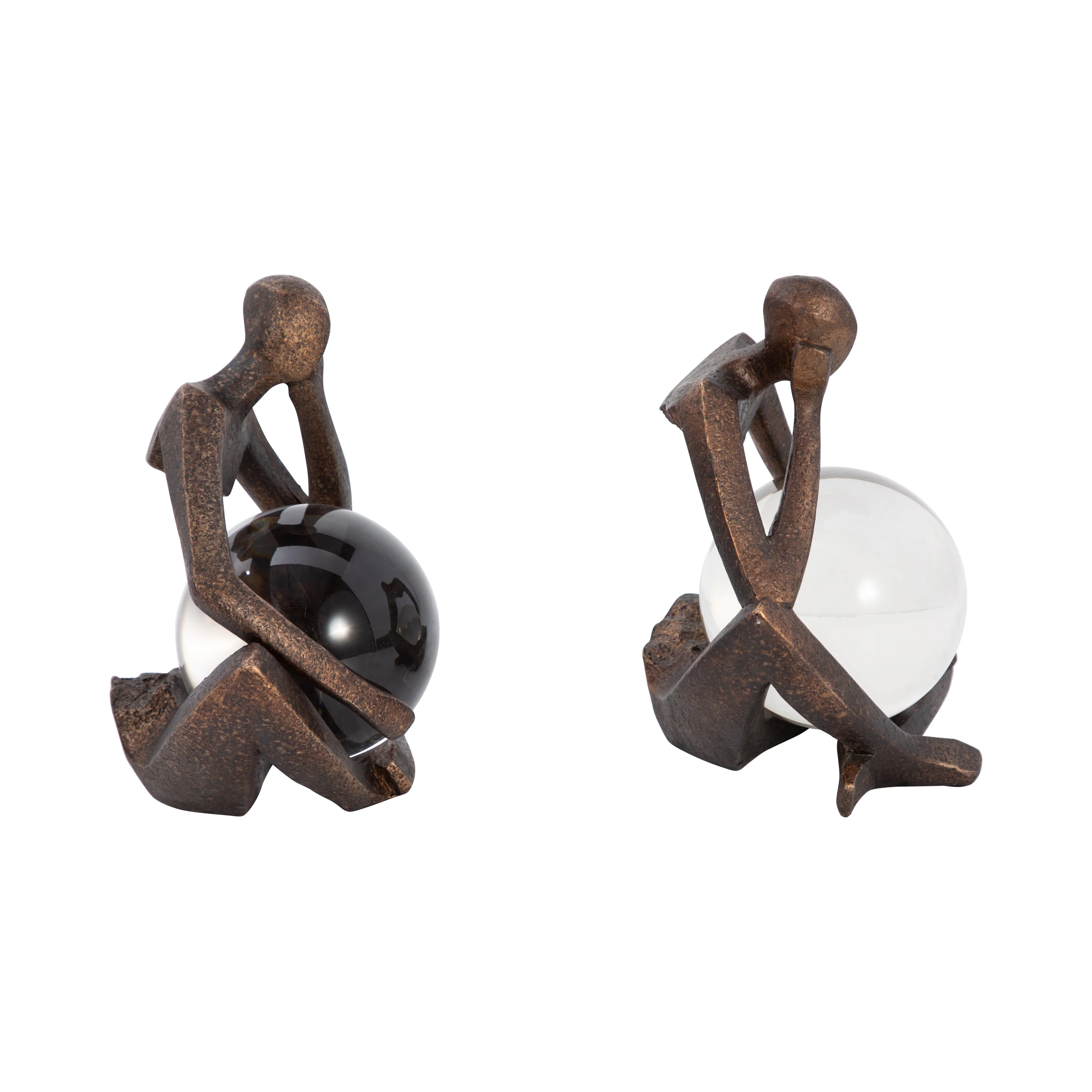 S/2 8" Aracar Statuary With Crystal Sphere, Bronze - Image 13