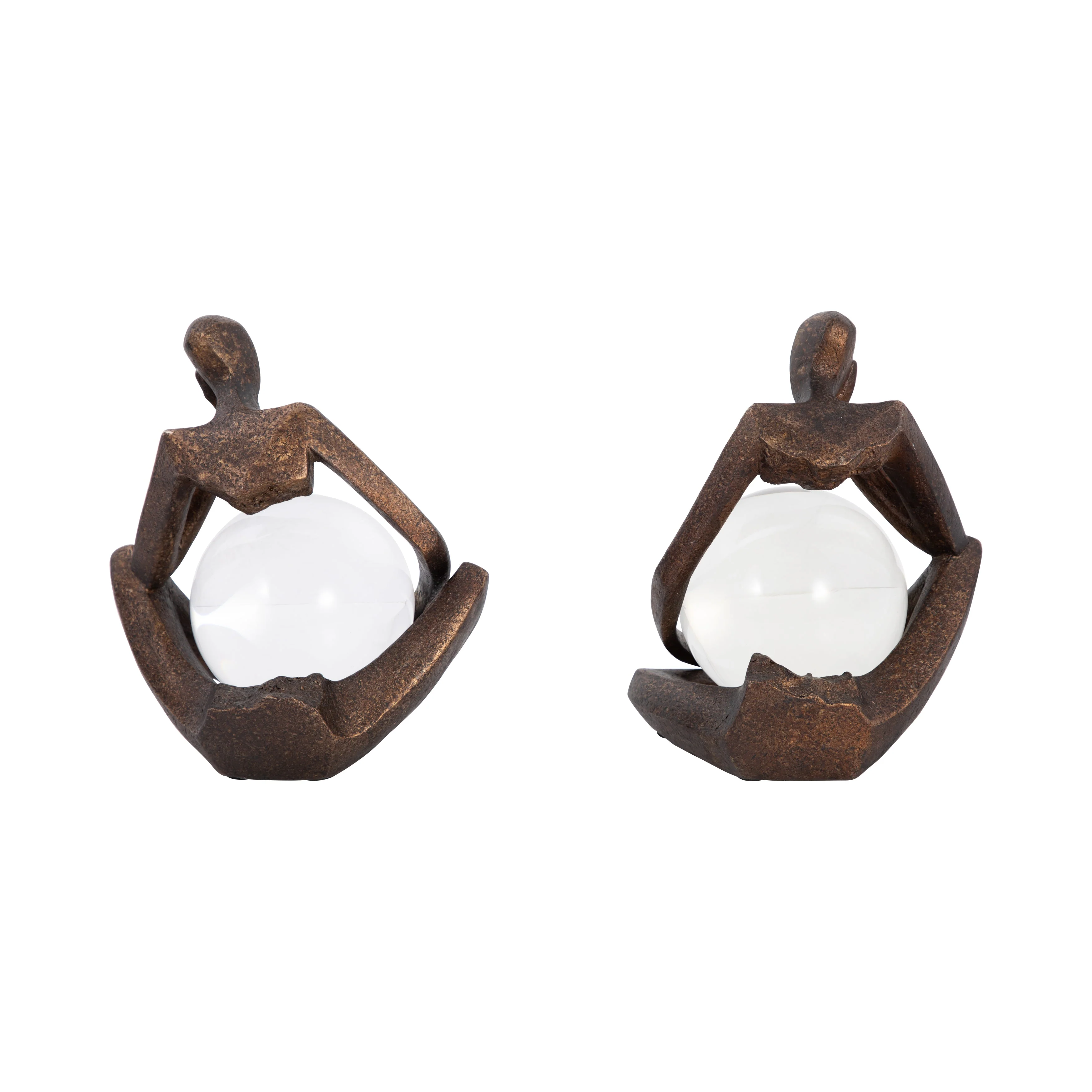 S/2 8" Aracar Statuary With Crystal Sphere, Bronze - Image 14