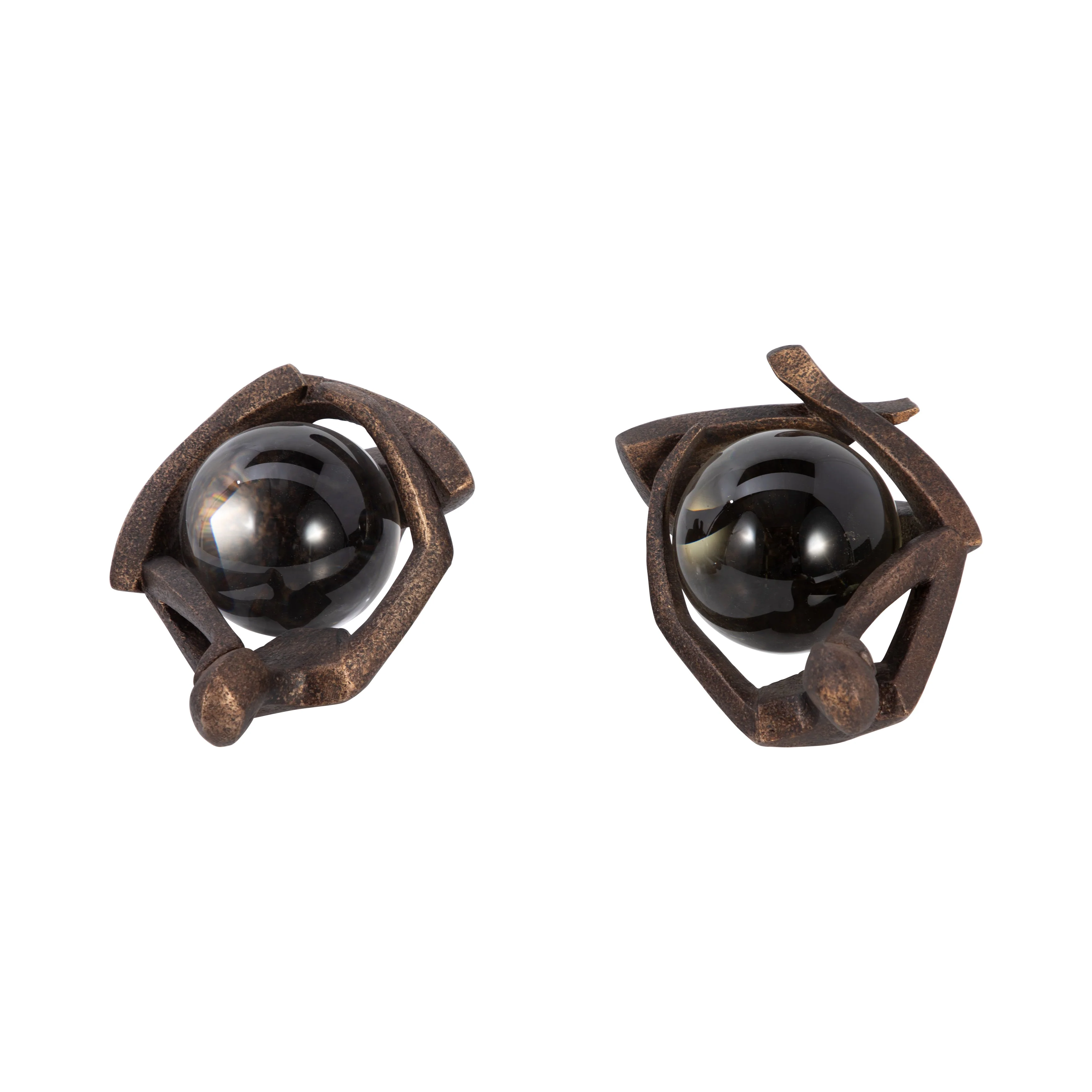 S/2 8" Aracar Statuary With Crystal Sphere, Bronze - Image 16