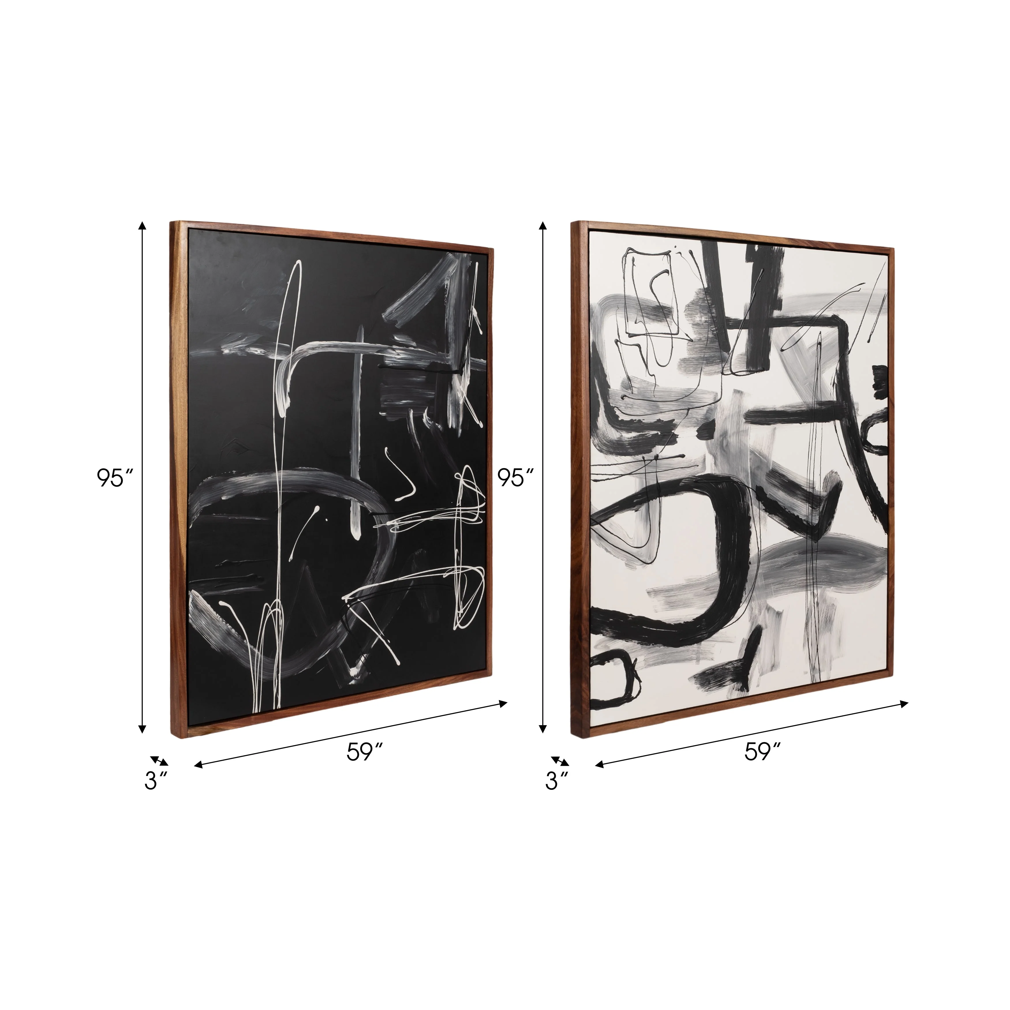 S/2 95x59 Hand Painted Contemporary Art, Black/wht - Image 10