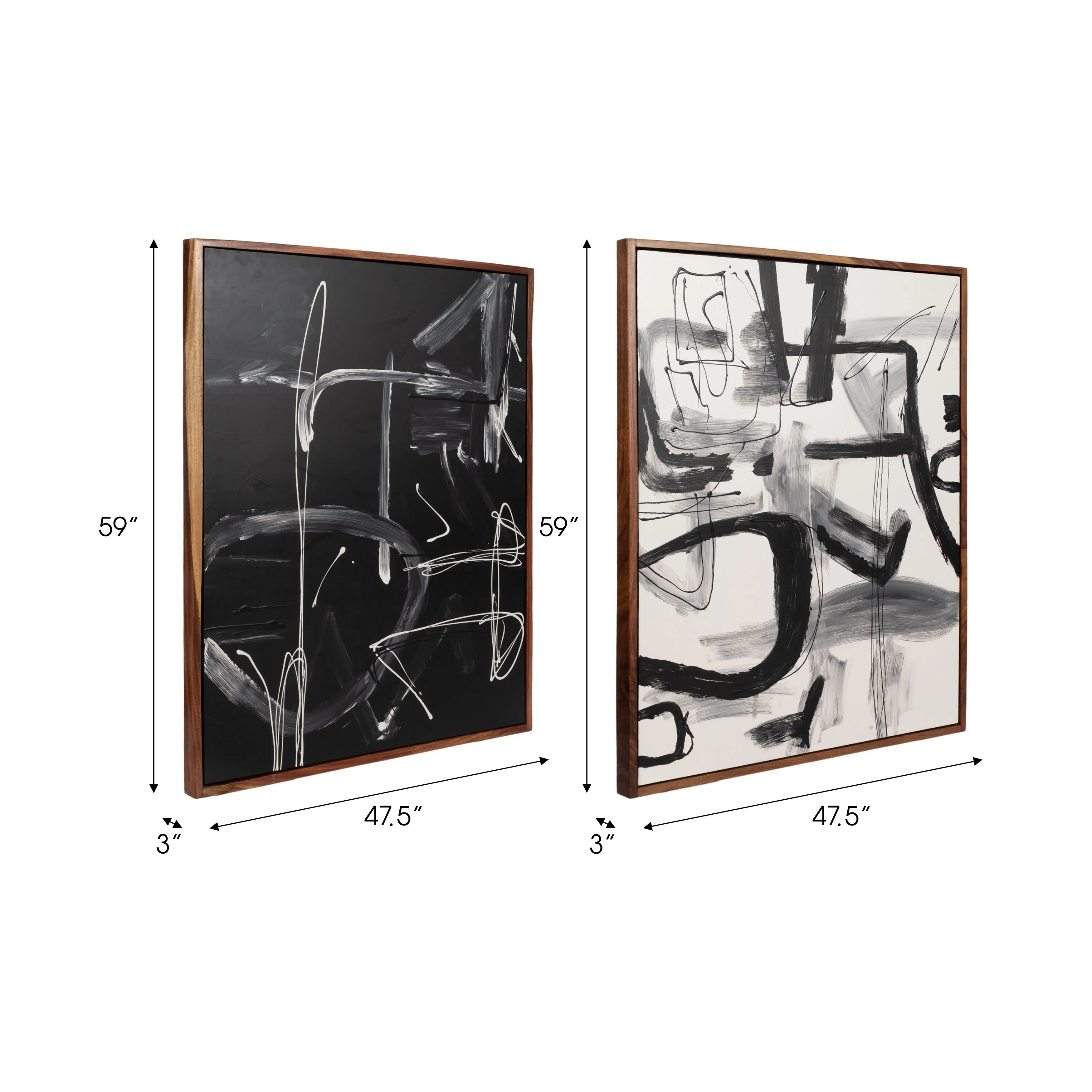 S/2 95x59 Hand Painted Contemporary Art, Black/wht - Image 17