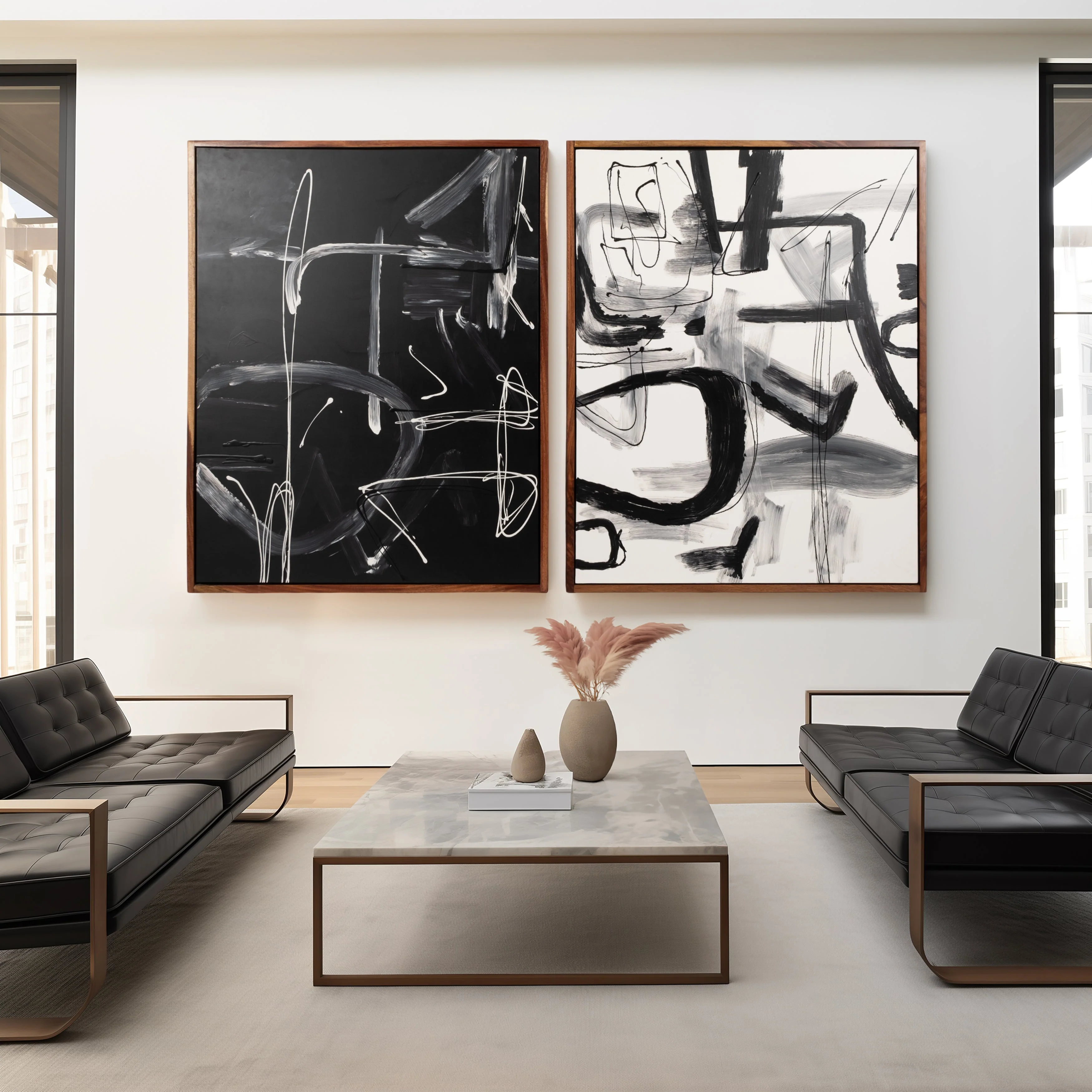 S/2 95x59 Hand Painted Contemporary Art, Black/wht - Image 18