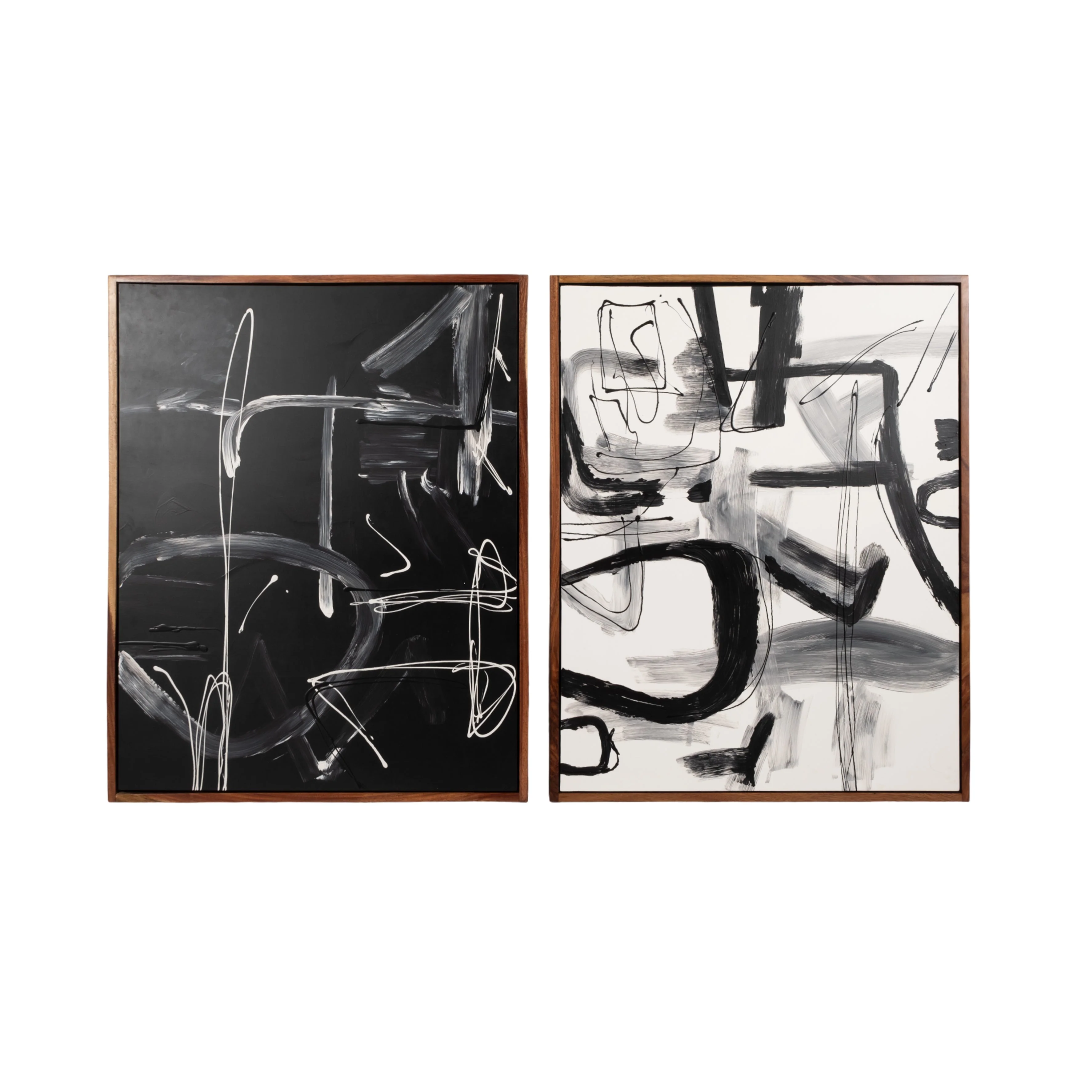 S/2 95x59 Hand Painted Contemporary Art, Black/wht - Image 6