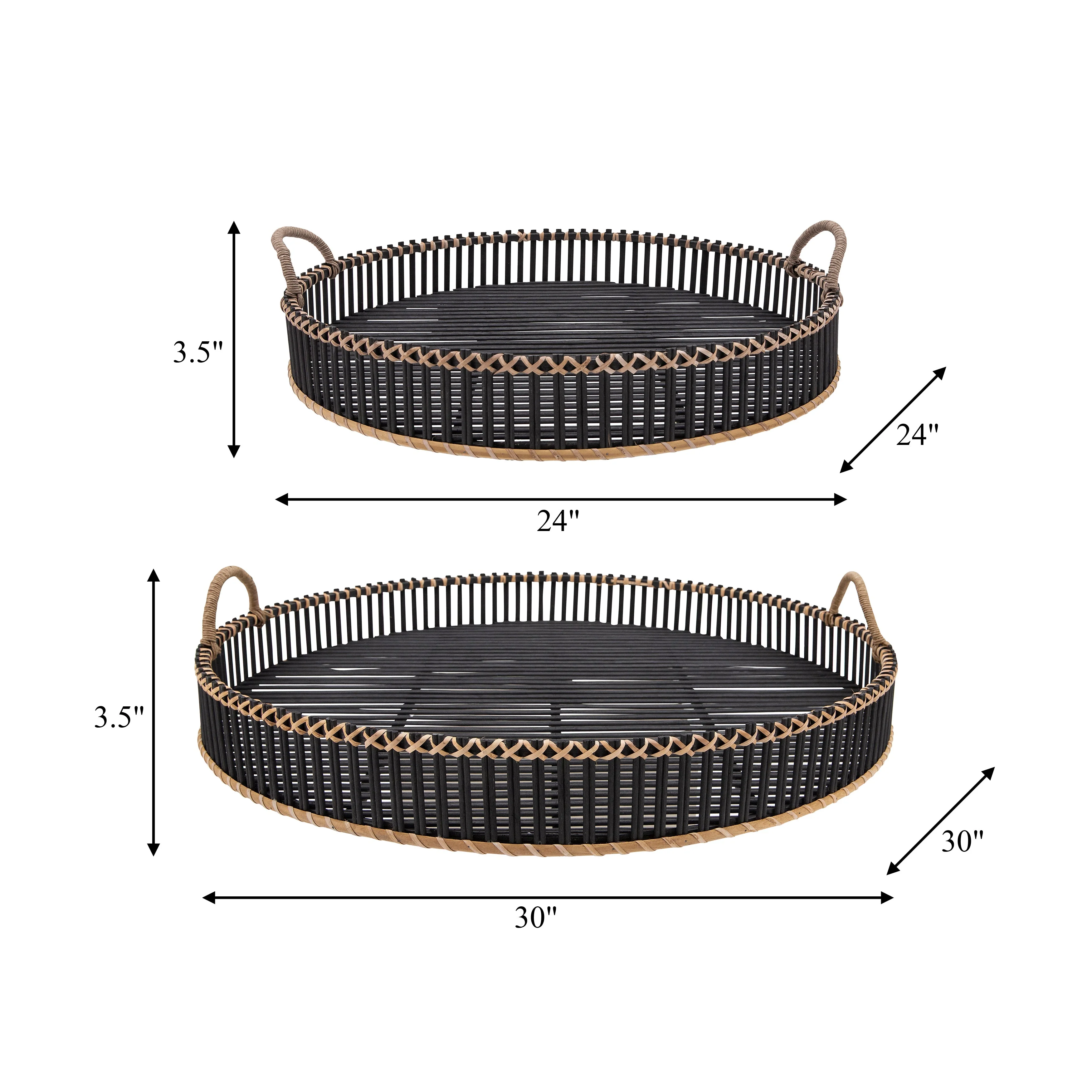 S/2 BAMBOO 24/30" ROUND TRAYS, BLACK - Image 16