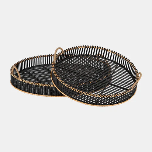 S/2 BAMBOO 24/30" ROUND TRAYS, BLACK - Image 6