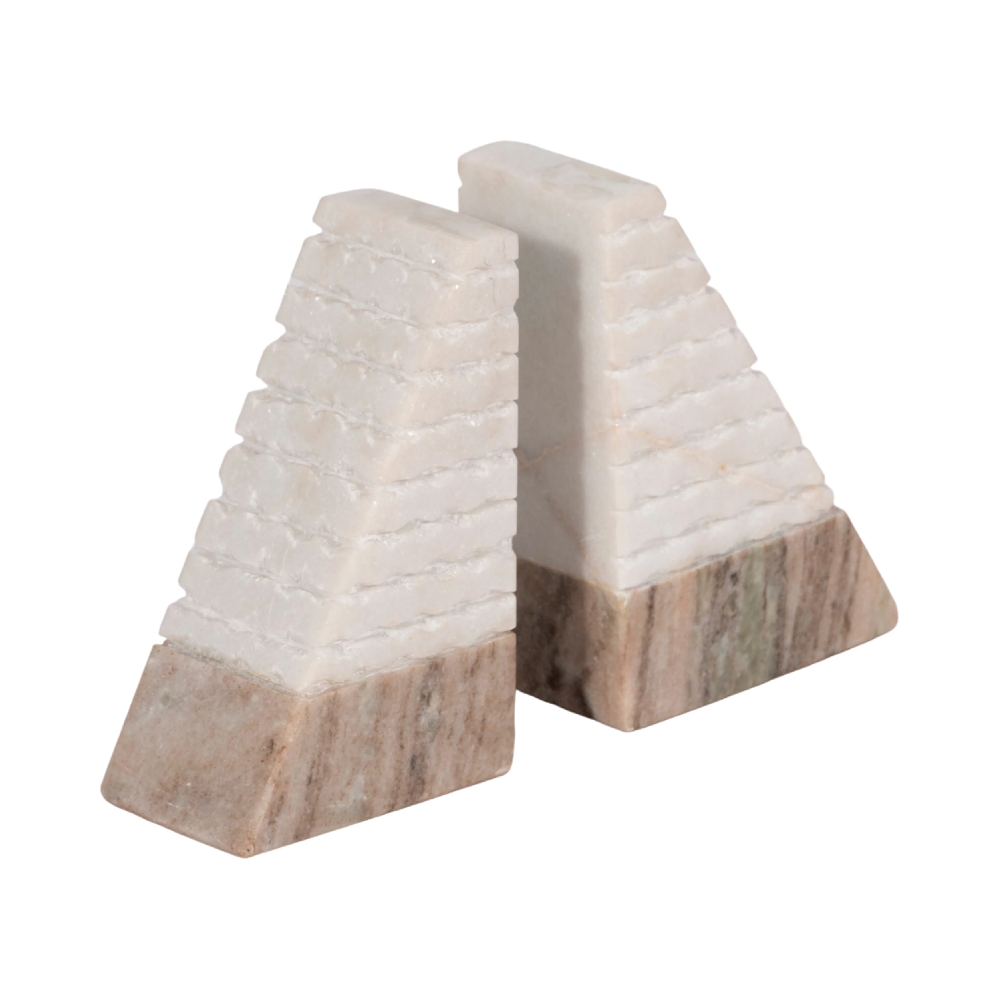 S/2 Marble 6"h Pyramid Bookends, White/onyx - Image 10