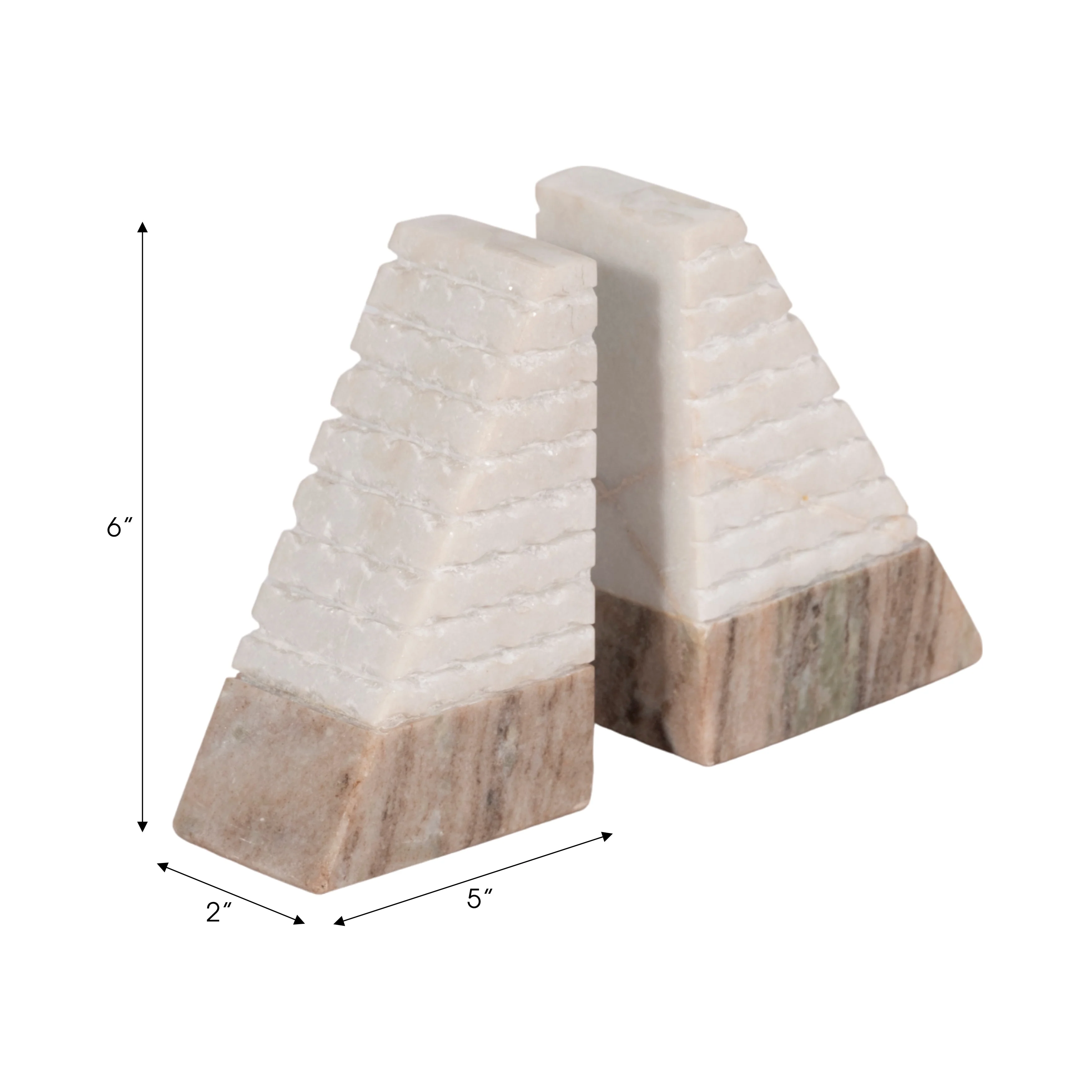 S/2 Marble 6"h Pyramid Bookends, White/onyx - Image 14