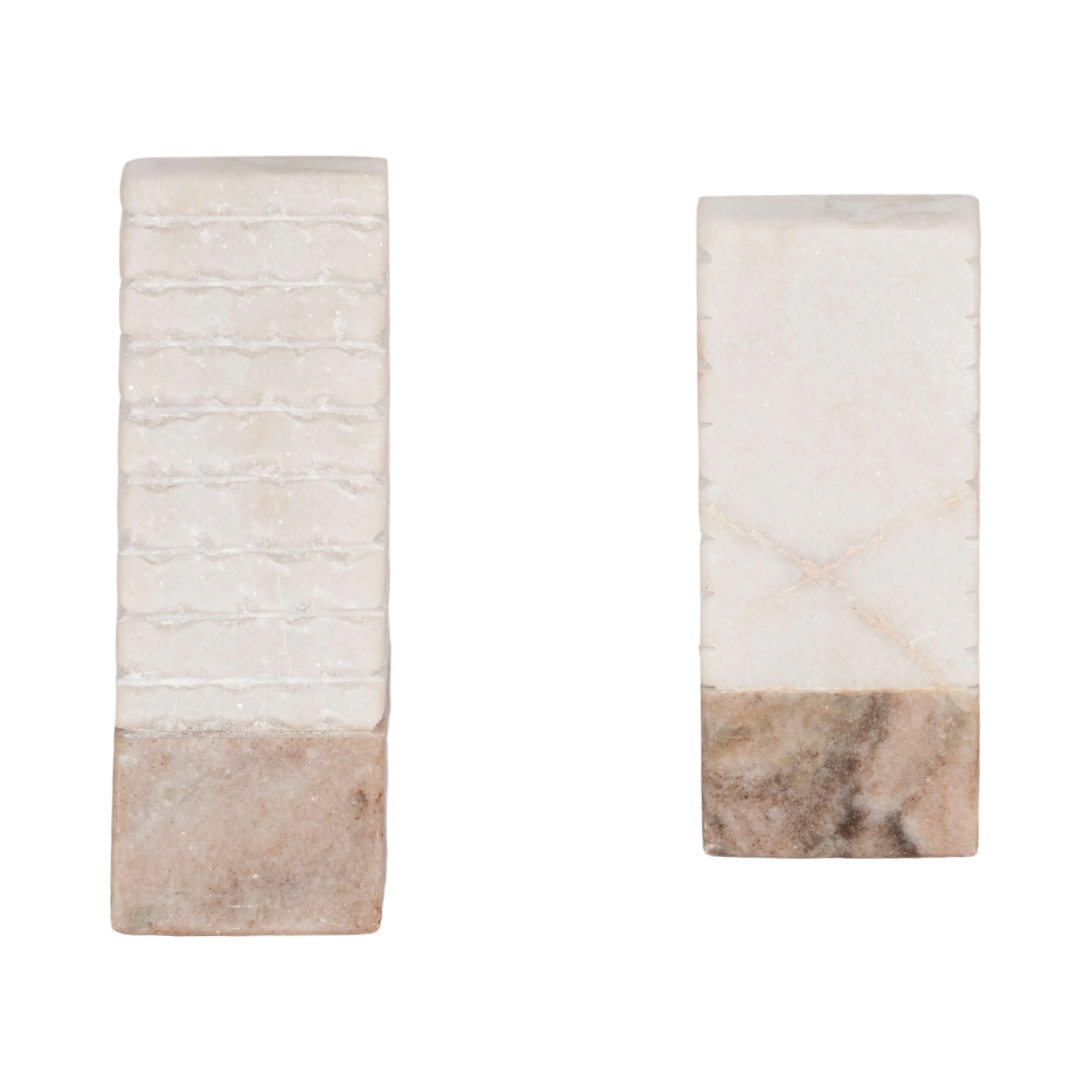 S/2 Marble 6"h Pyramid Bookends, White/onyx - Image 5