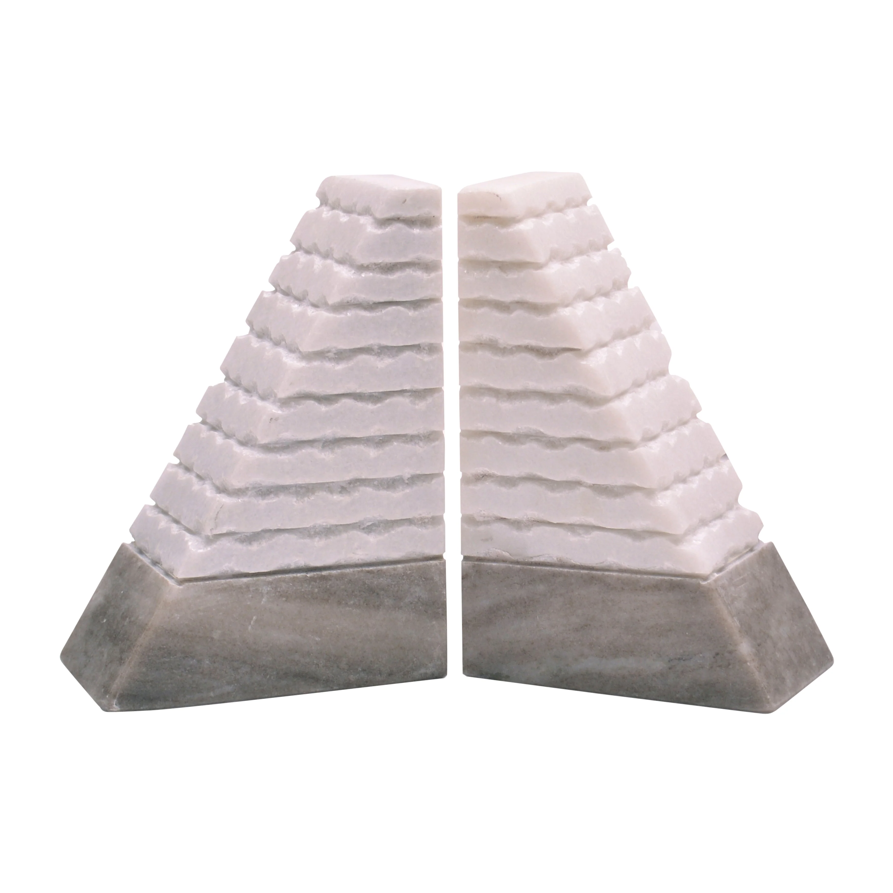 S/2 Marble 6"h Pyramid Bookends, White/onyx - Image 8