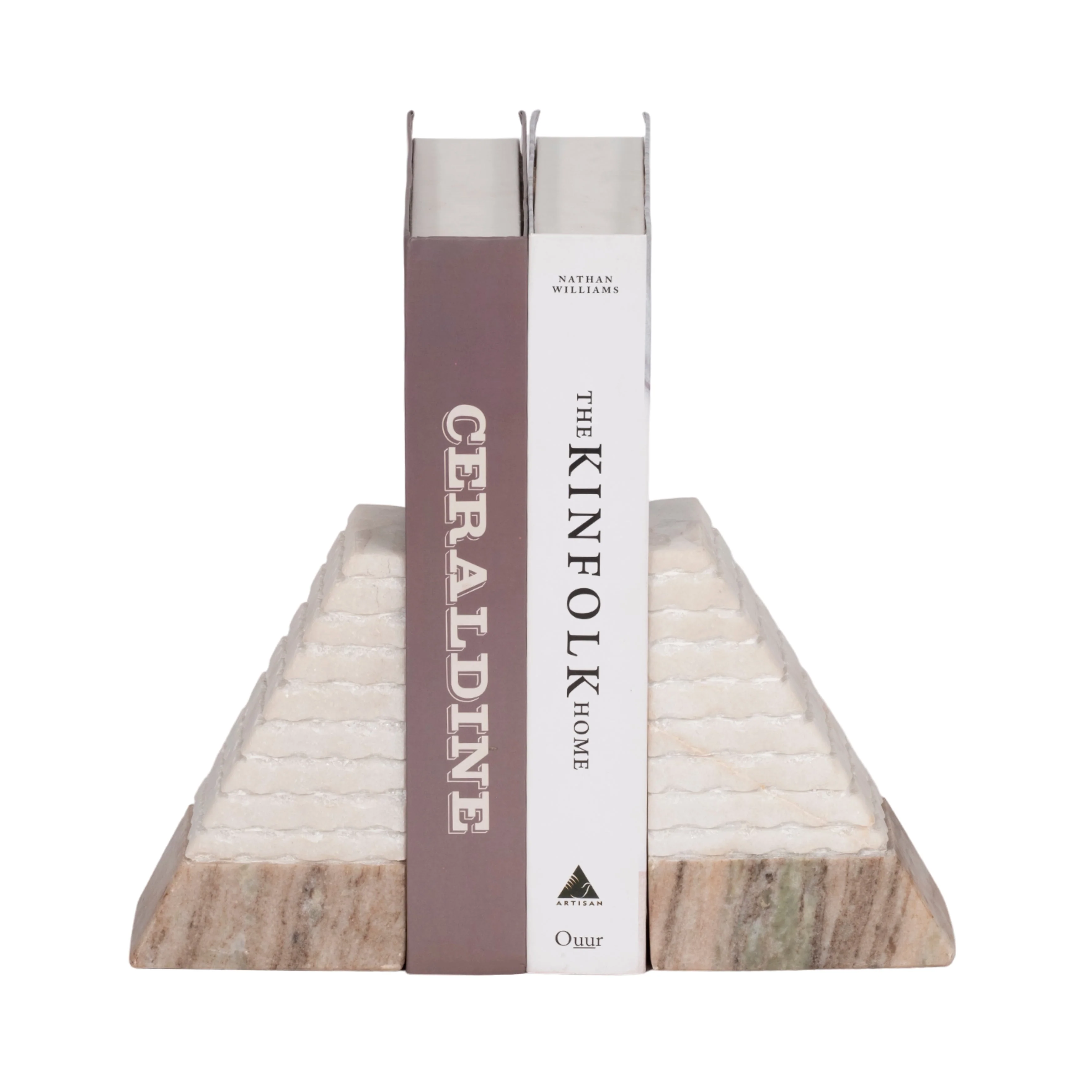 S/2 Marble 6"h Pyramid Bookends, White/onyx - Image 9