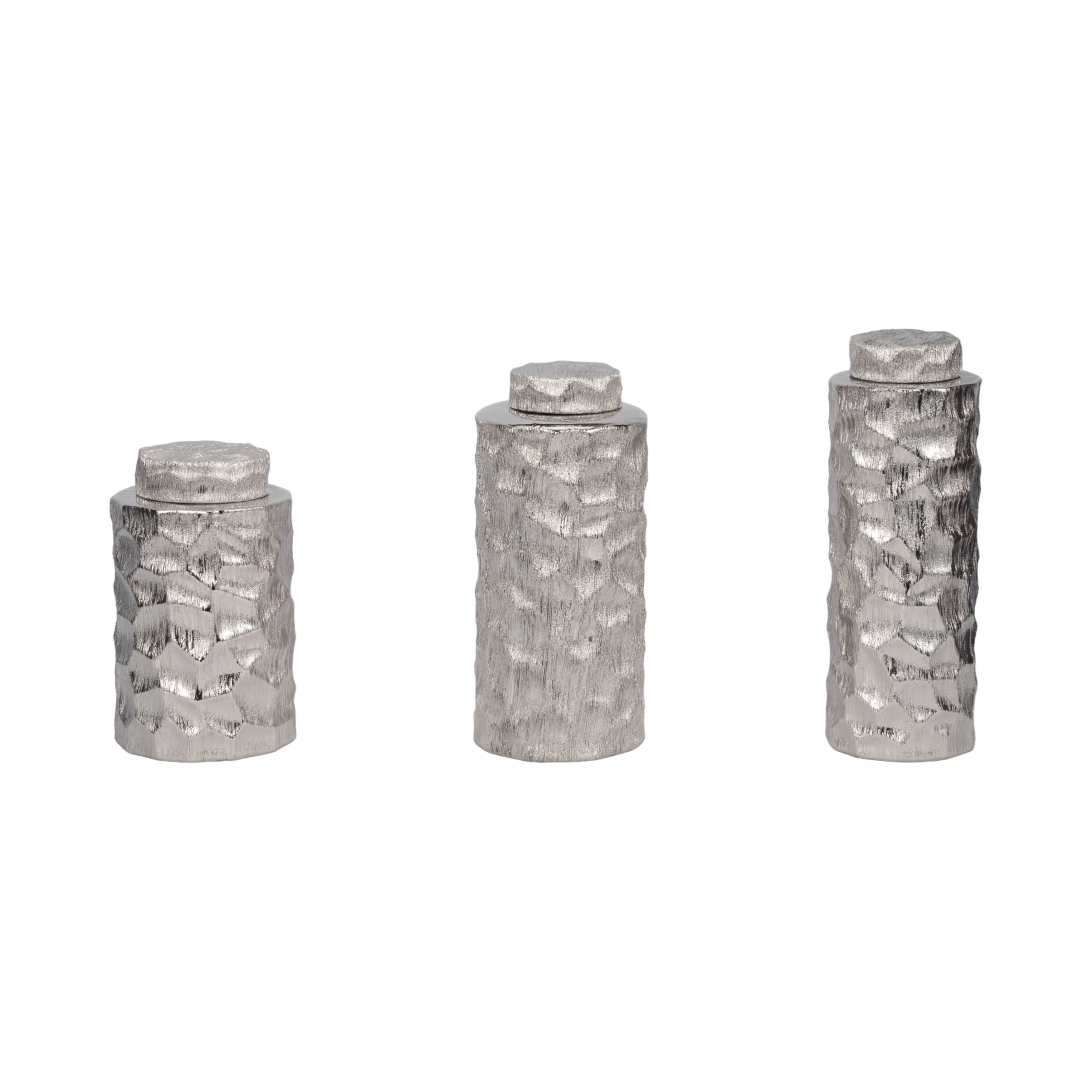 S/3 10/13/14" Anita Silver Ceramic Lidded Jars - Image 10