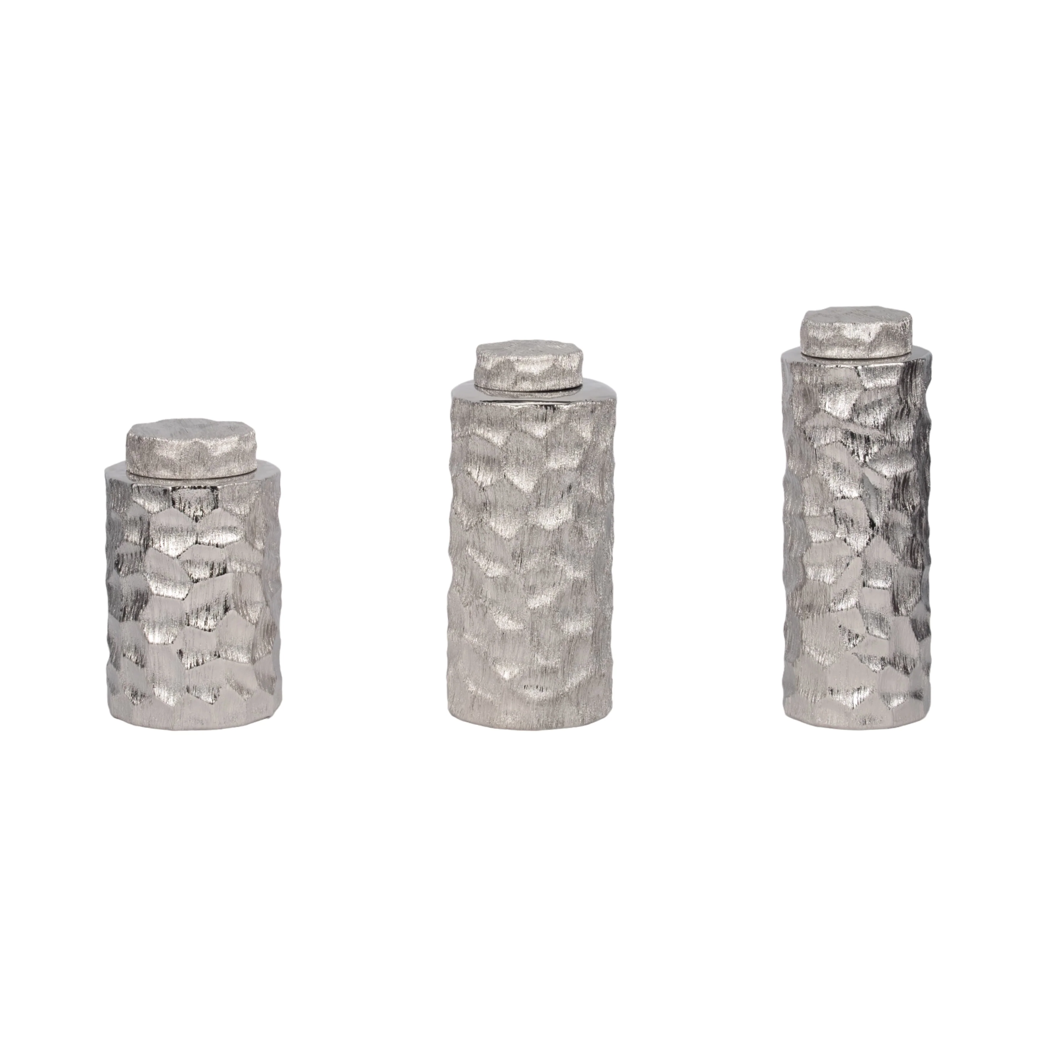 S/3 10/13/14" Anita Silver Ceramic Lidded Jars - Image 4