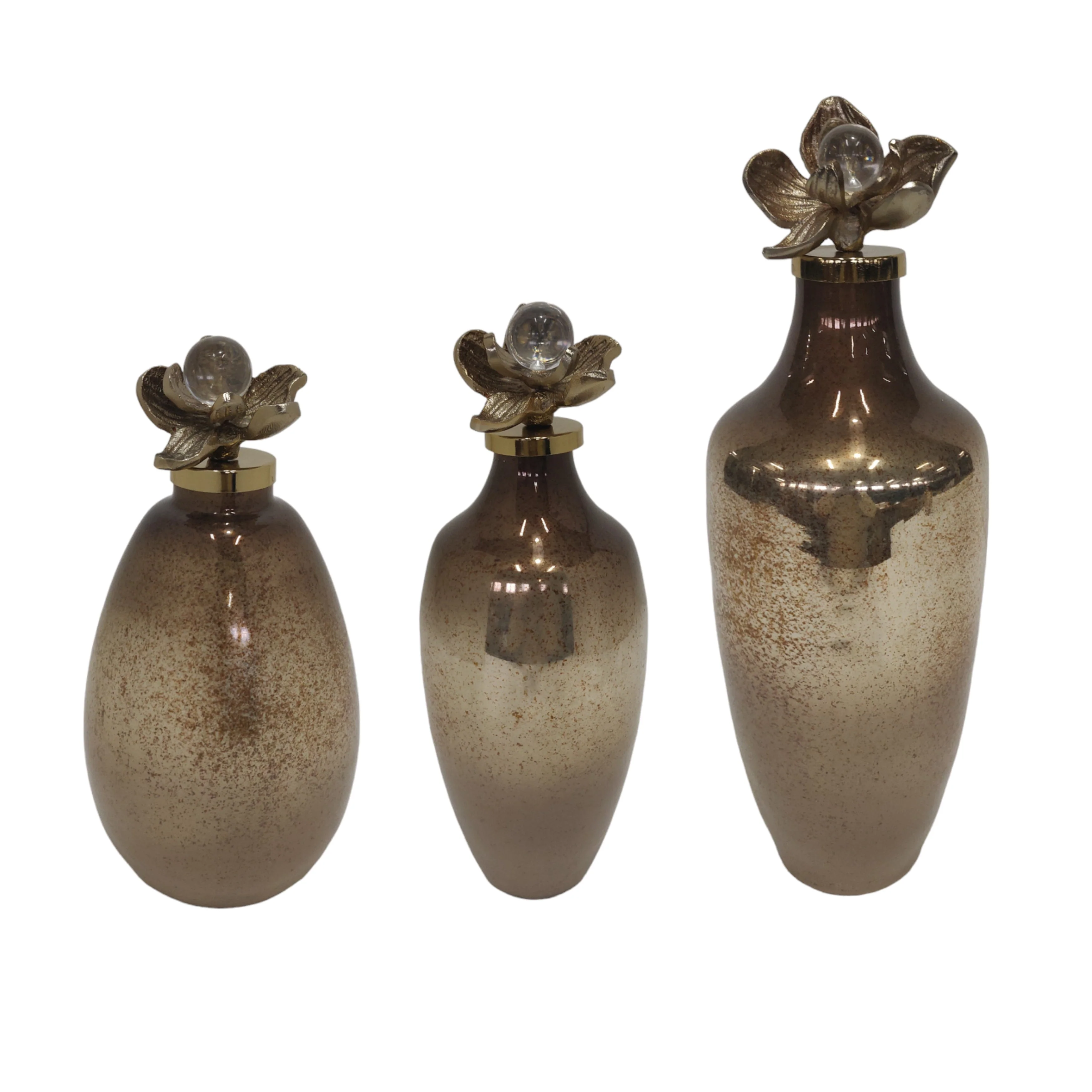 S/3 12/13/18"quincy Glss Bttles W/metal Flwr Toppr - Image 6
