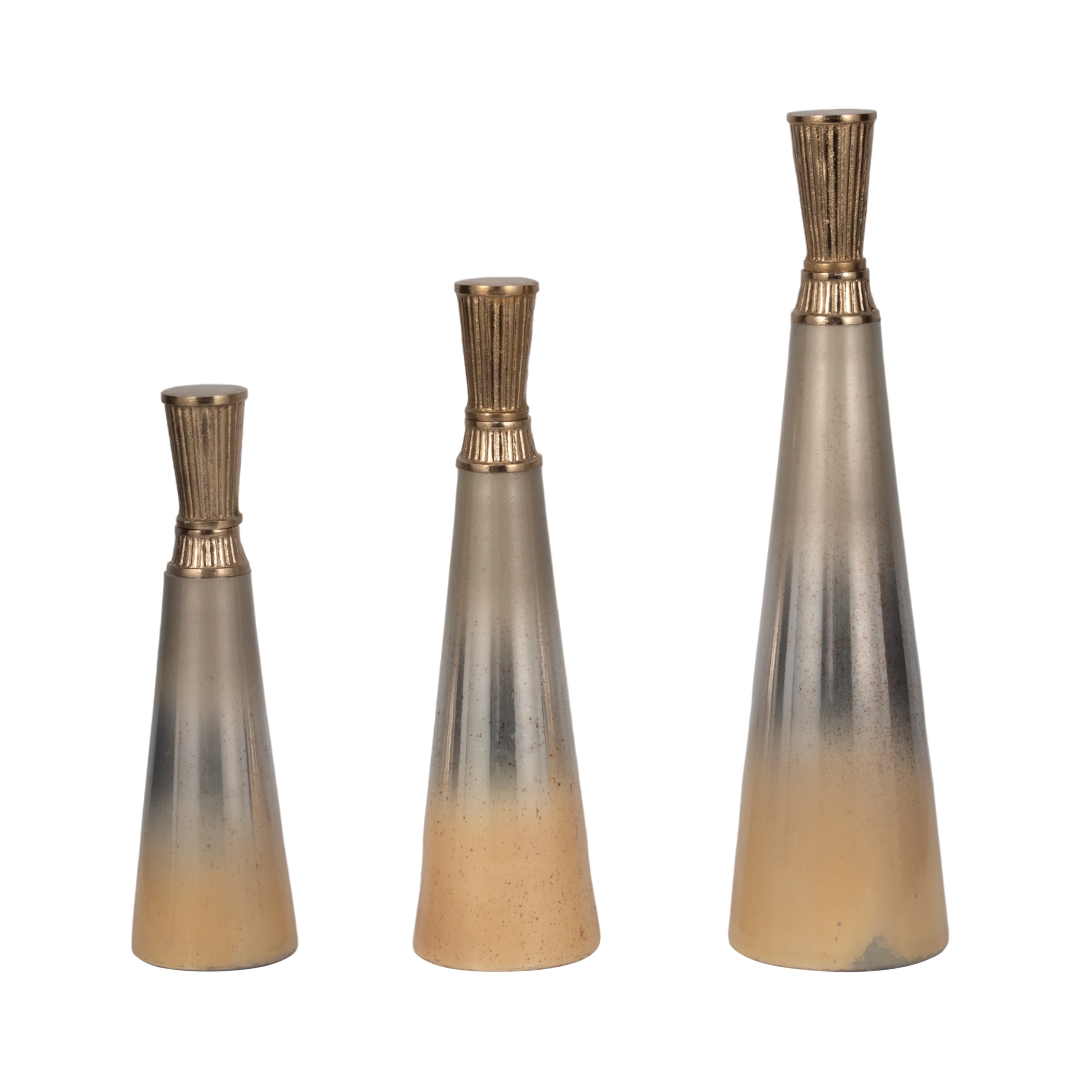 S/3 13/16/20" Tanet Metallic Glass Bottles