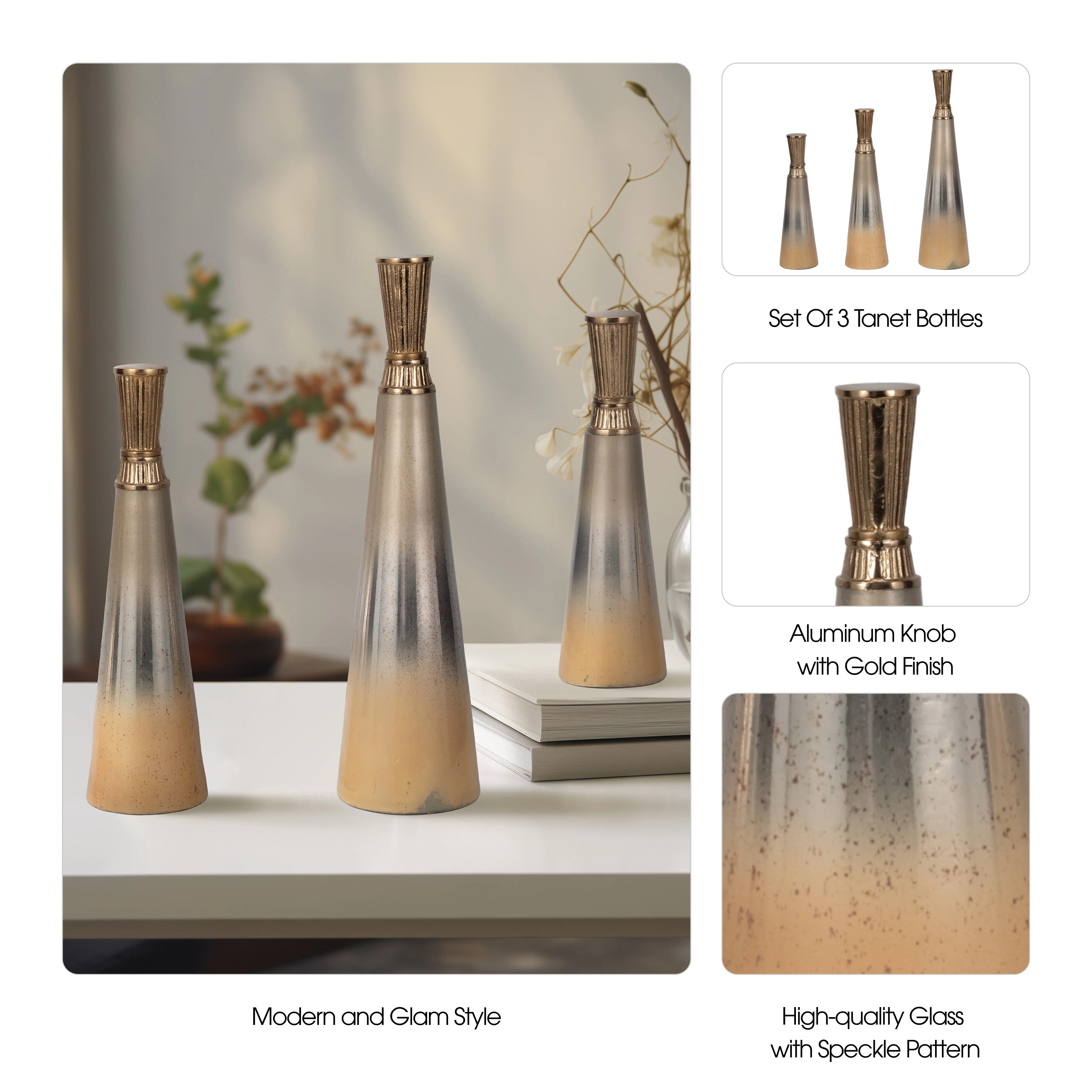 S/3 13/16/20" Tanet Metallic Glass Bottles - Image 19