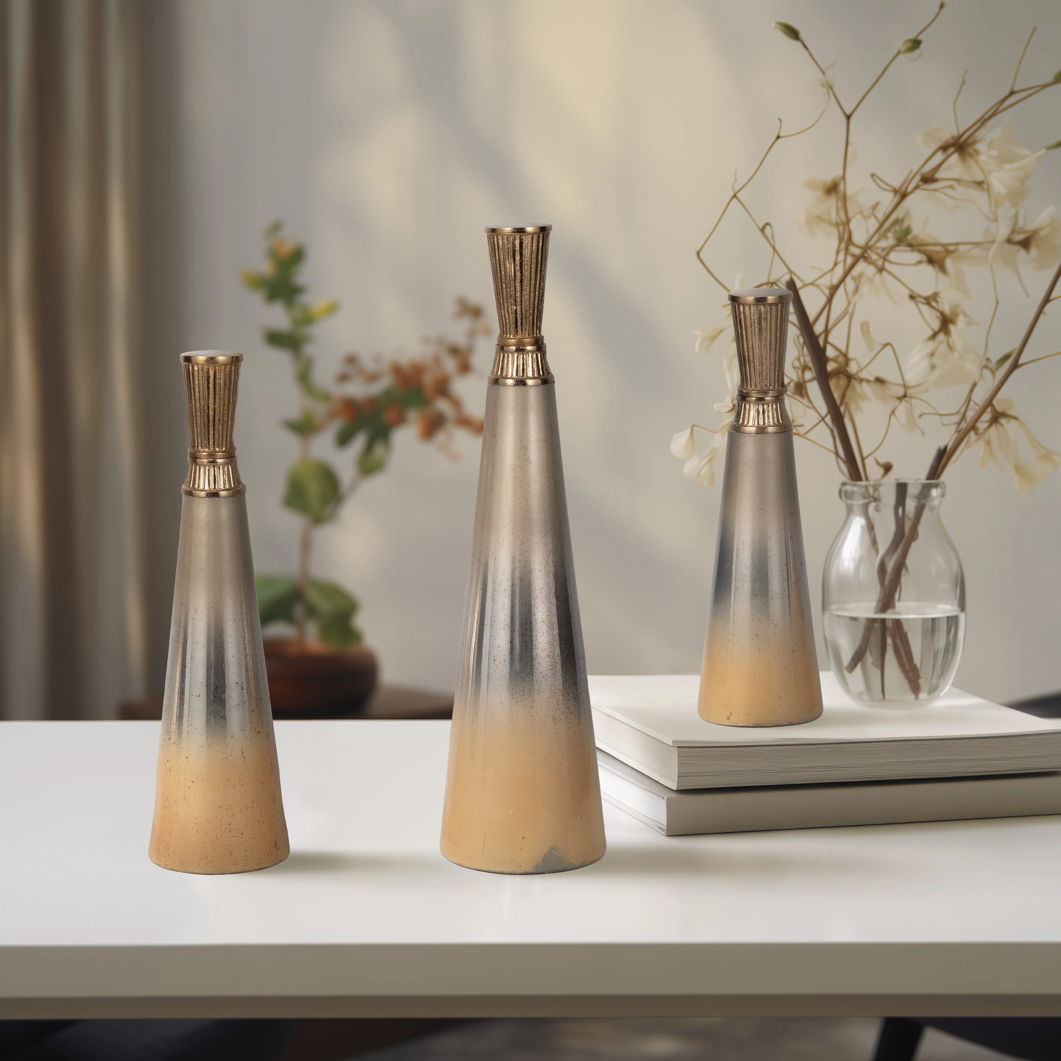 S/3 13/16/20" Tanet Metallic Glass Bottles - Image 20