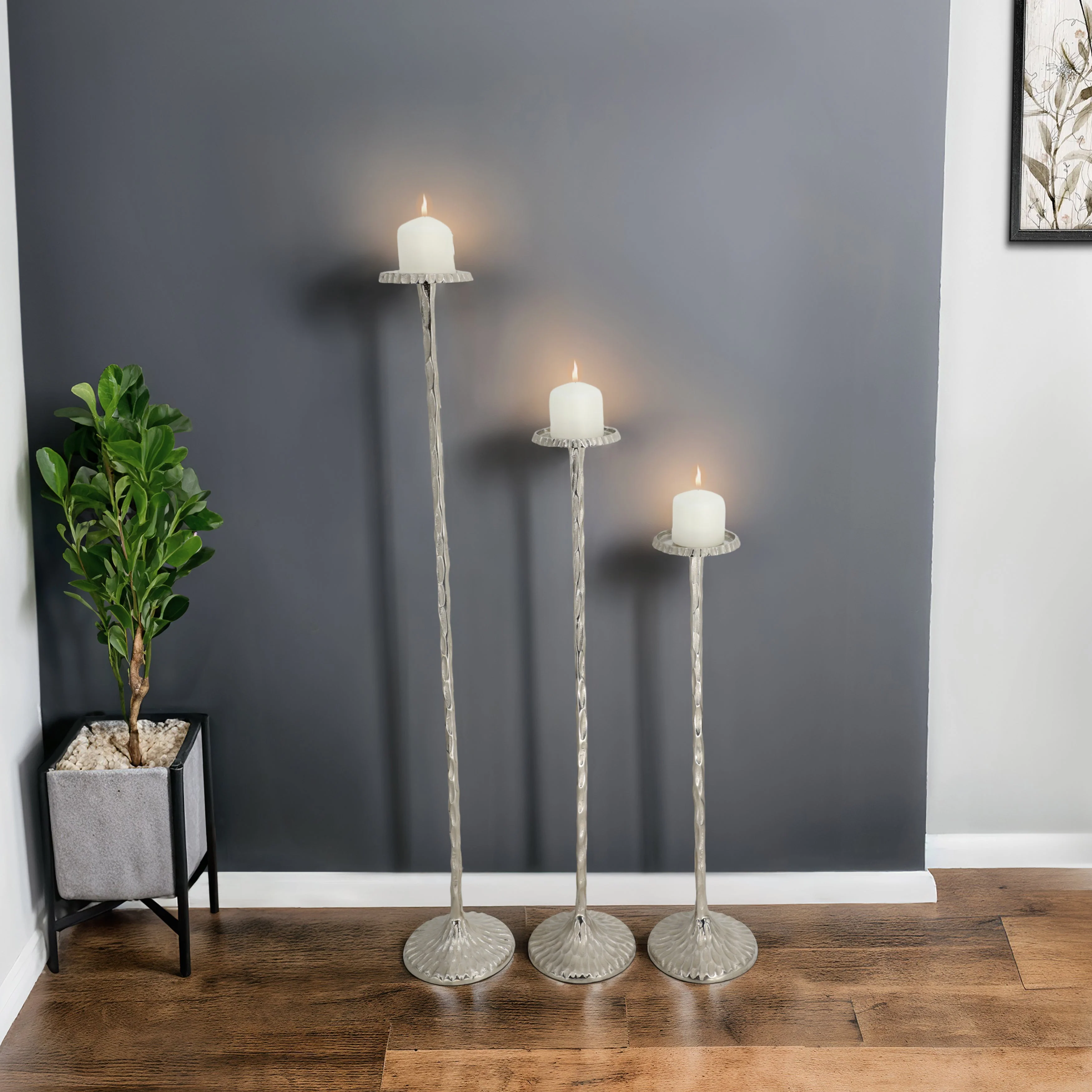 S/3 26/32/40" Crestin Silver Tall Candleholders Kd - Image 12