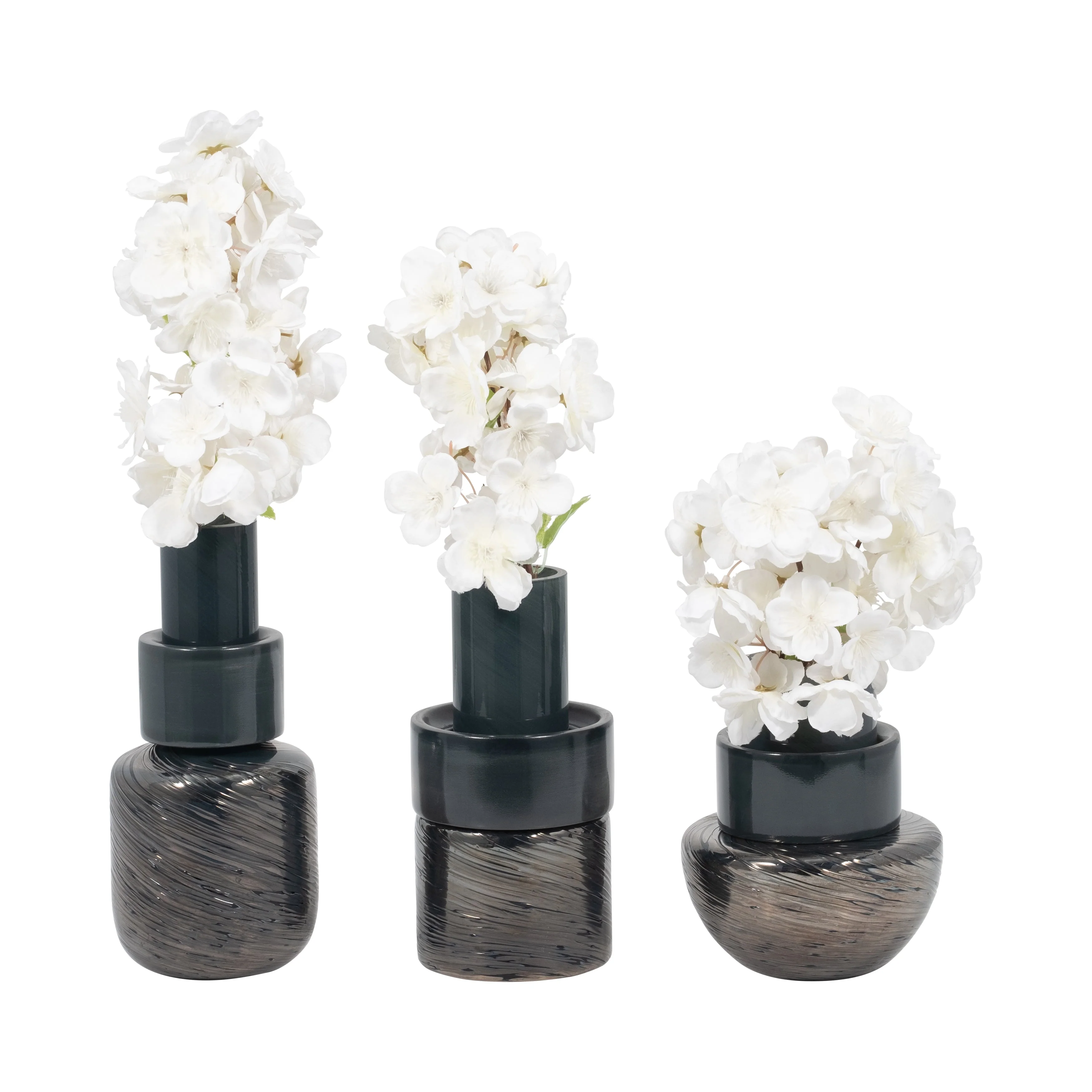 S/3 6/8/9" Eden Gray Glass Vases - Image 13