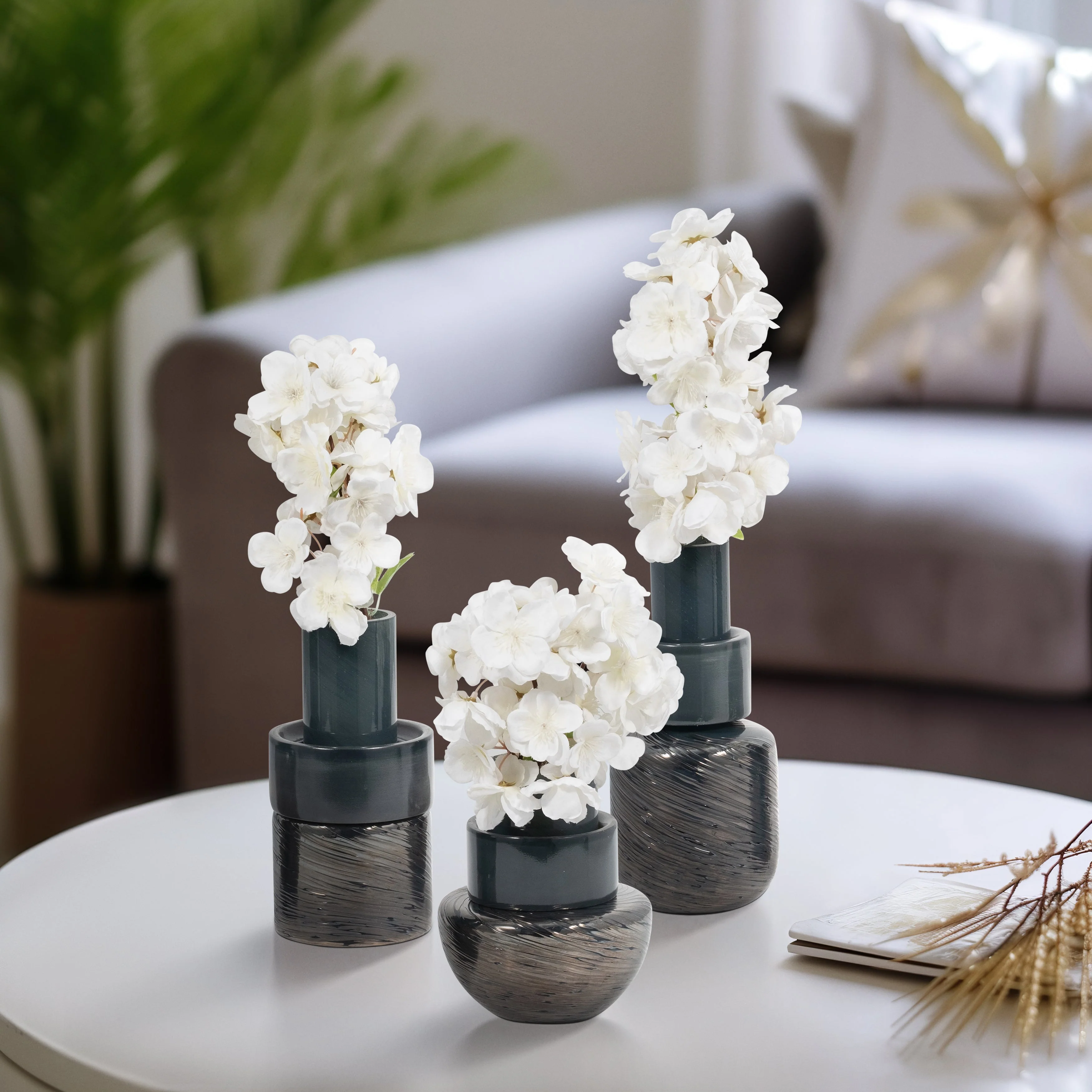 S/3 6/8/9" Eden Gray Glass Vases - Image 22