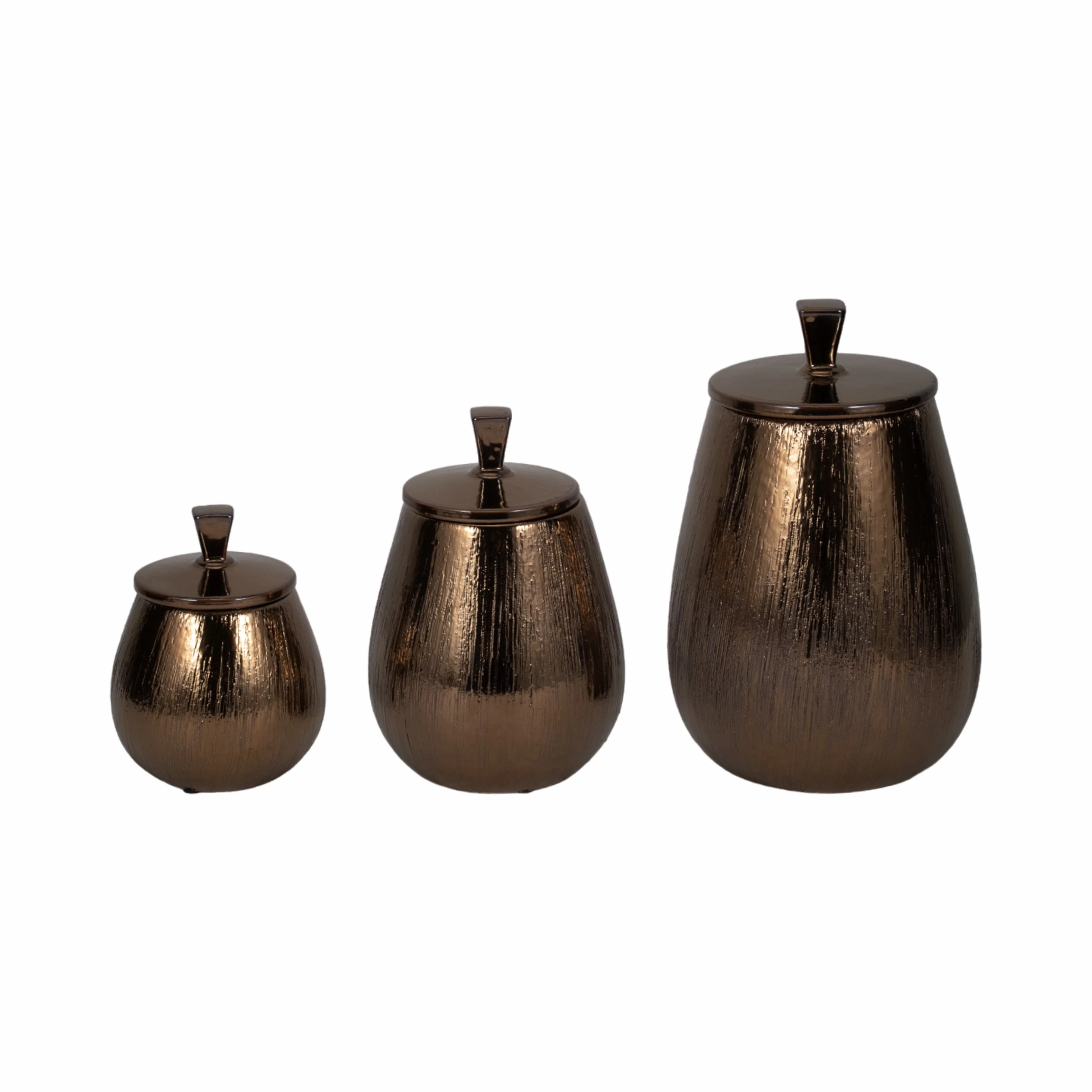 S/3 7/9/11" Tiziano Ceramic Bronze Jars - Image 2