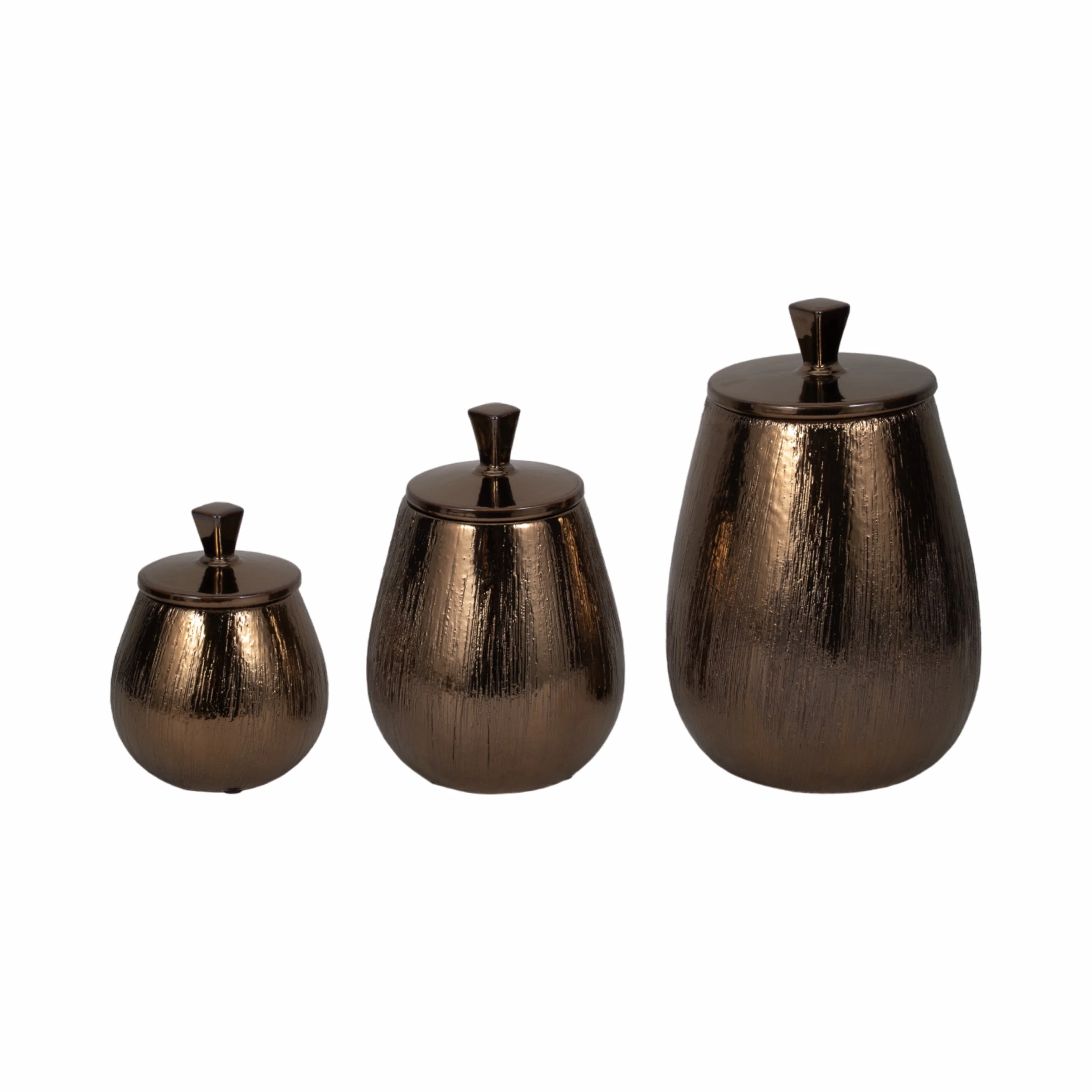 S/3 7/9/11" Tiziano Ceramic Bronze Jars - Image 3